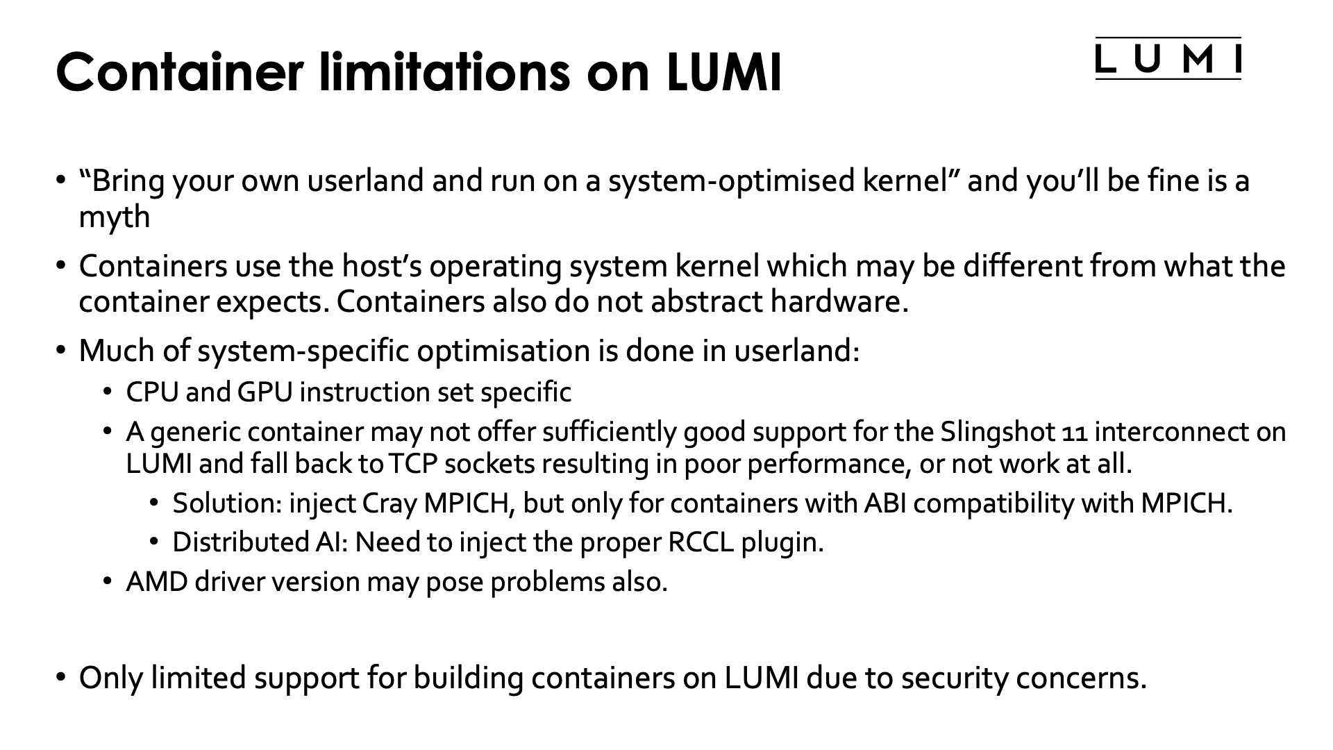Container limitations on LUMI