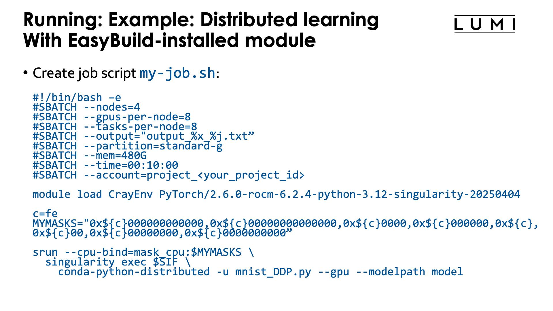Example: Distributed learning with PyTorch, using an EasyBuild-generated module