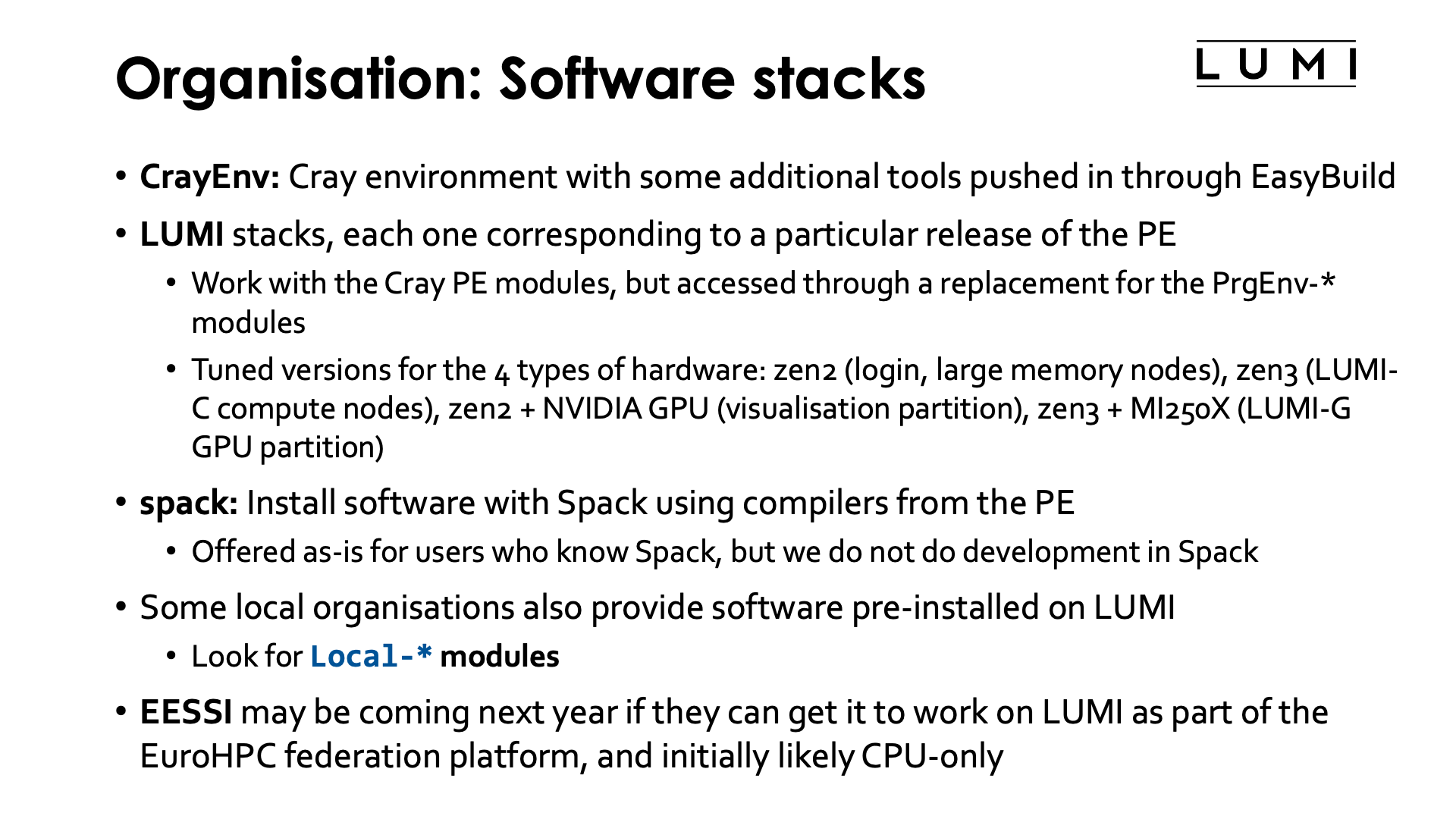 Organisation"Software Stacks