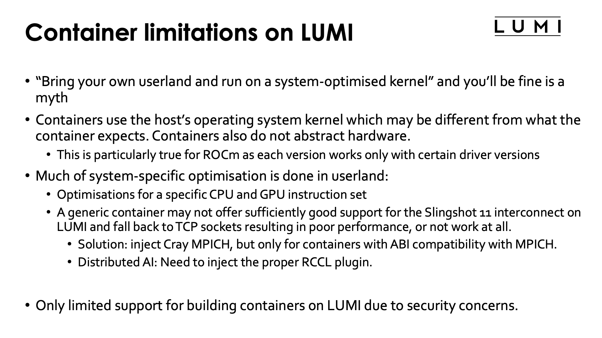 Container limitations on LUMI