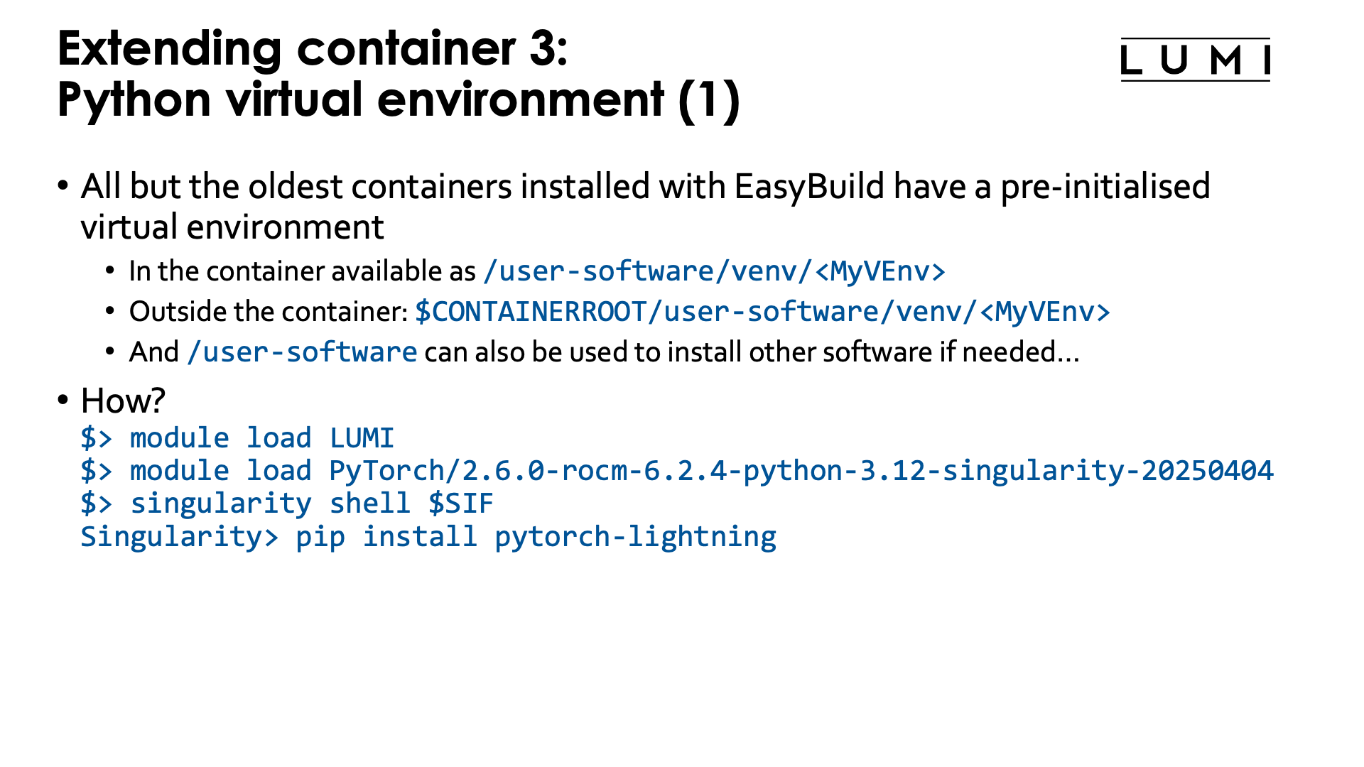Extending the containers through a Python virtual environment - slide 1