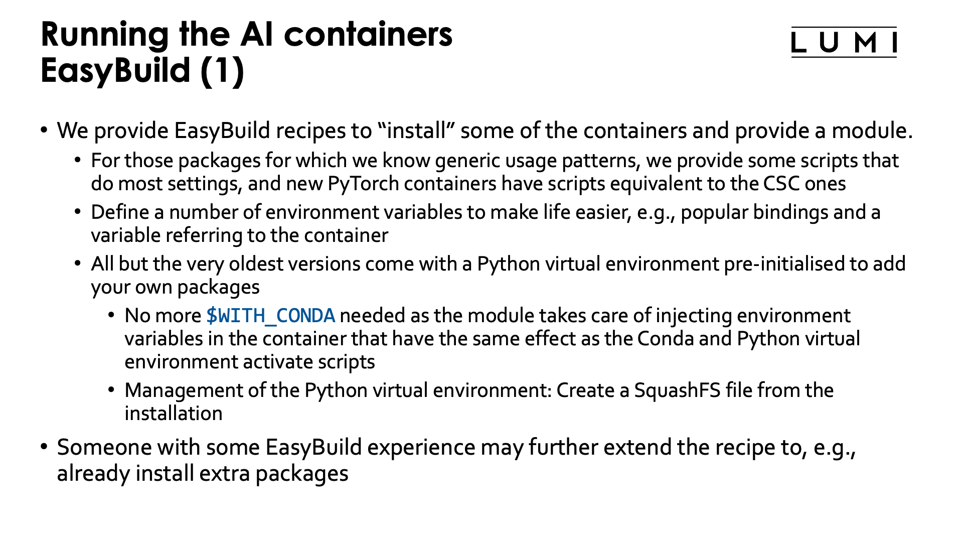 Running the AI containers with EasyBuild-generated module - slide 1