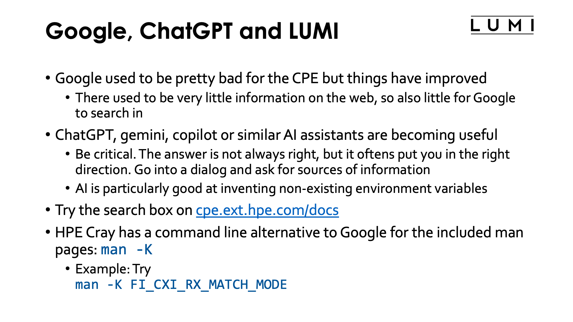 Slide Google, ChatGPT and LUMI