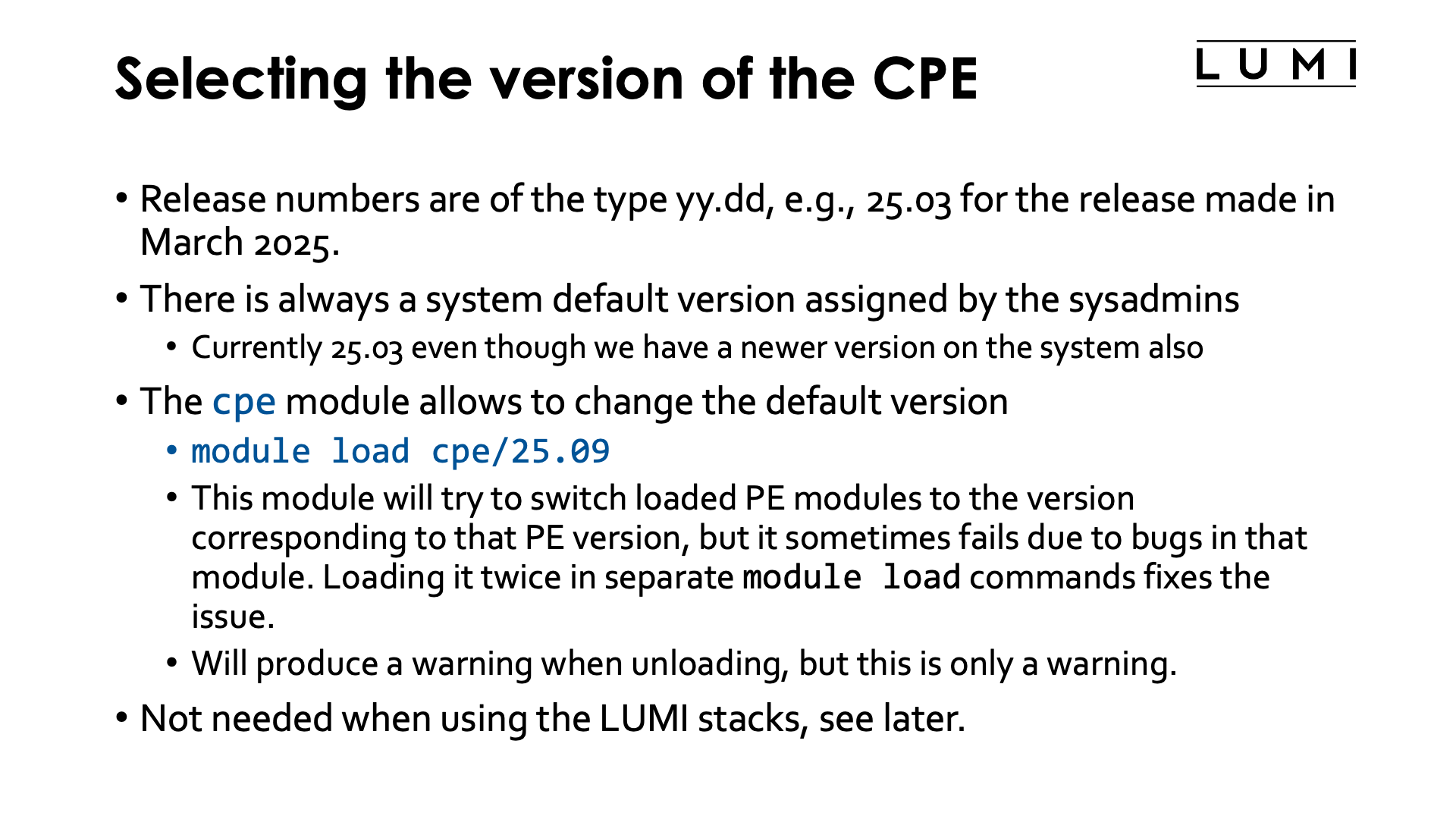 Slide Selecting the version of the CPE