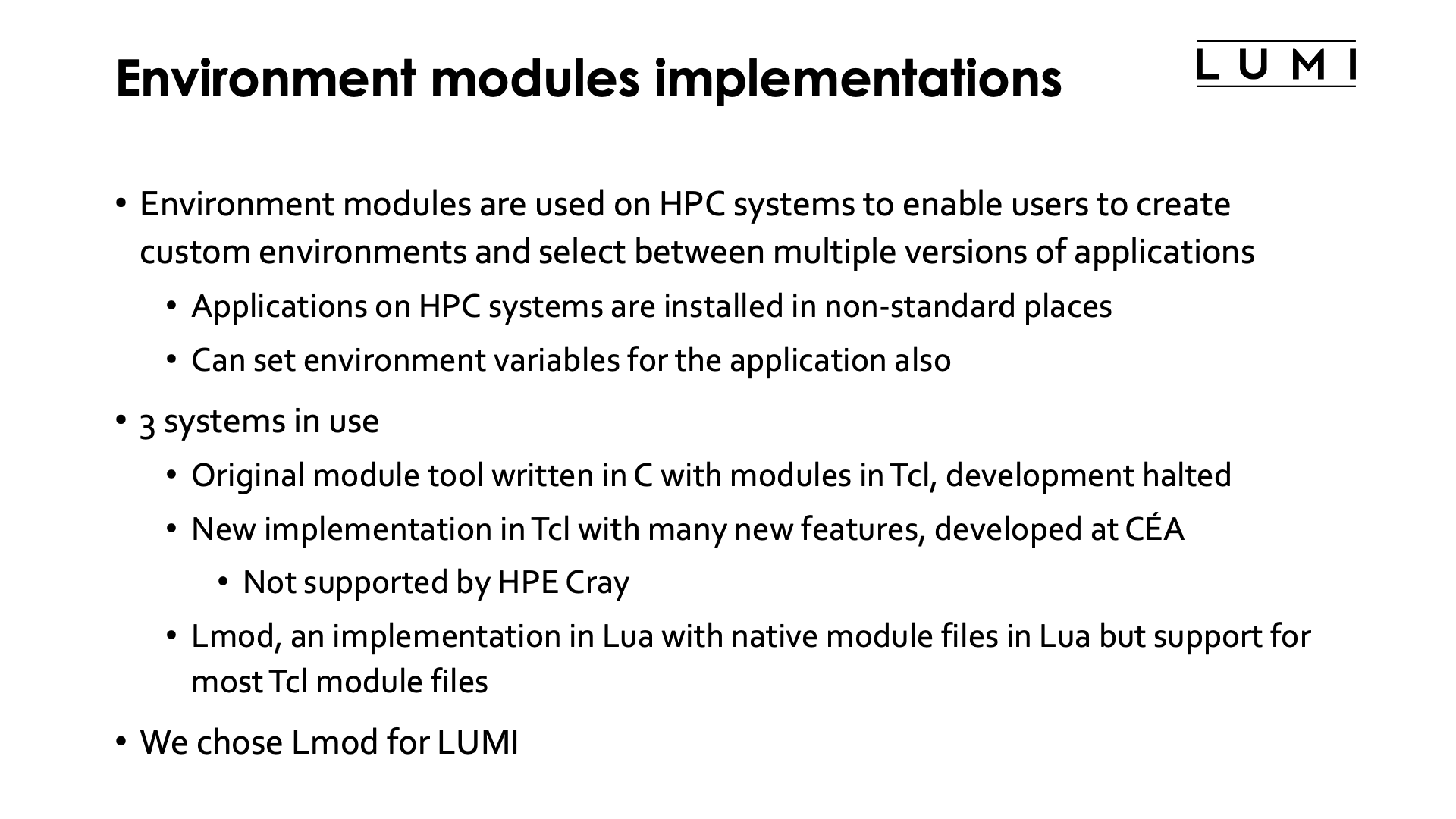 Environment modules implementations