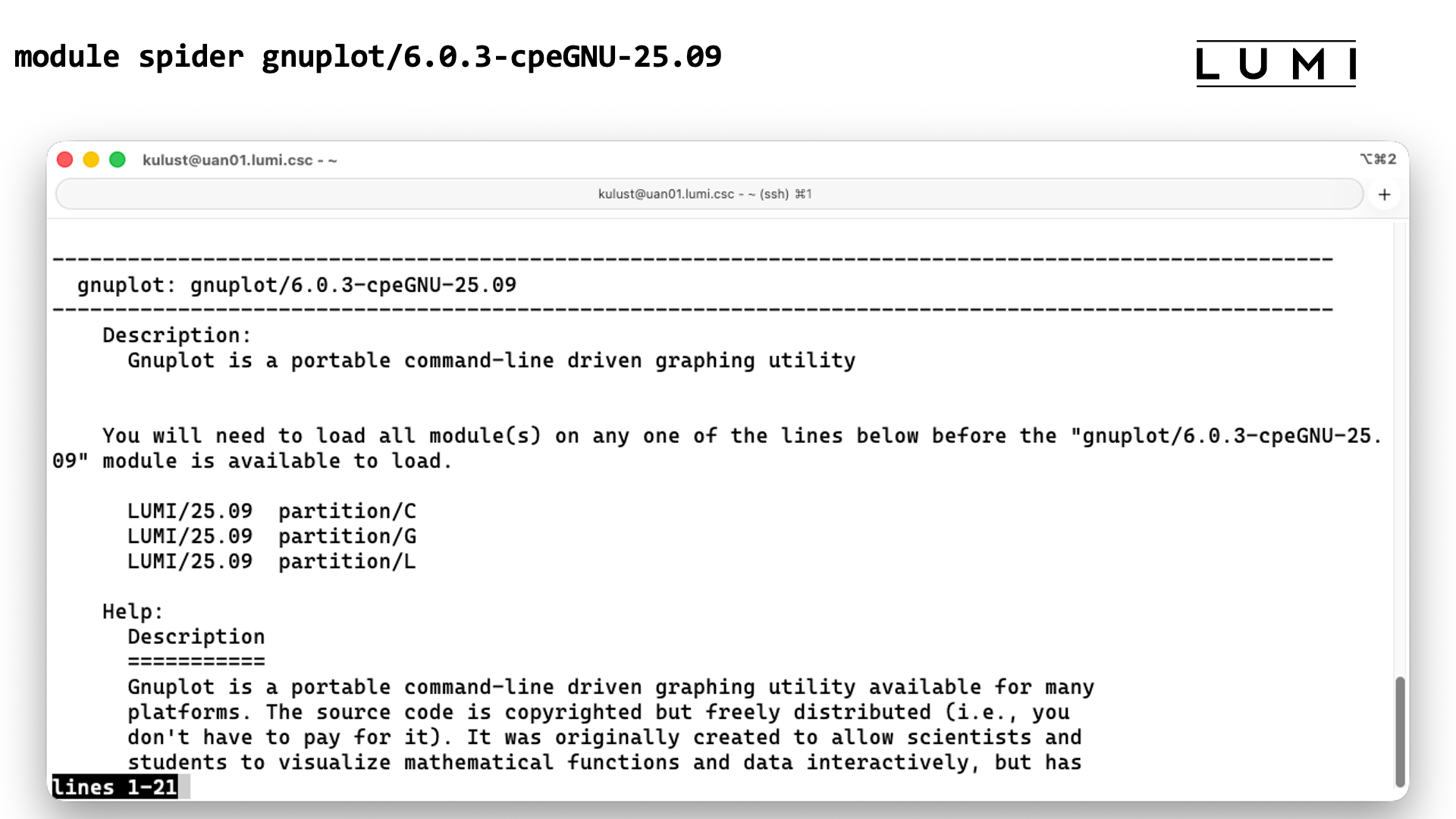 module spider gnuplot/6.0.3-cpeGNU-25.09 screen 1