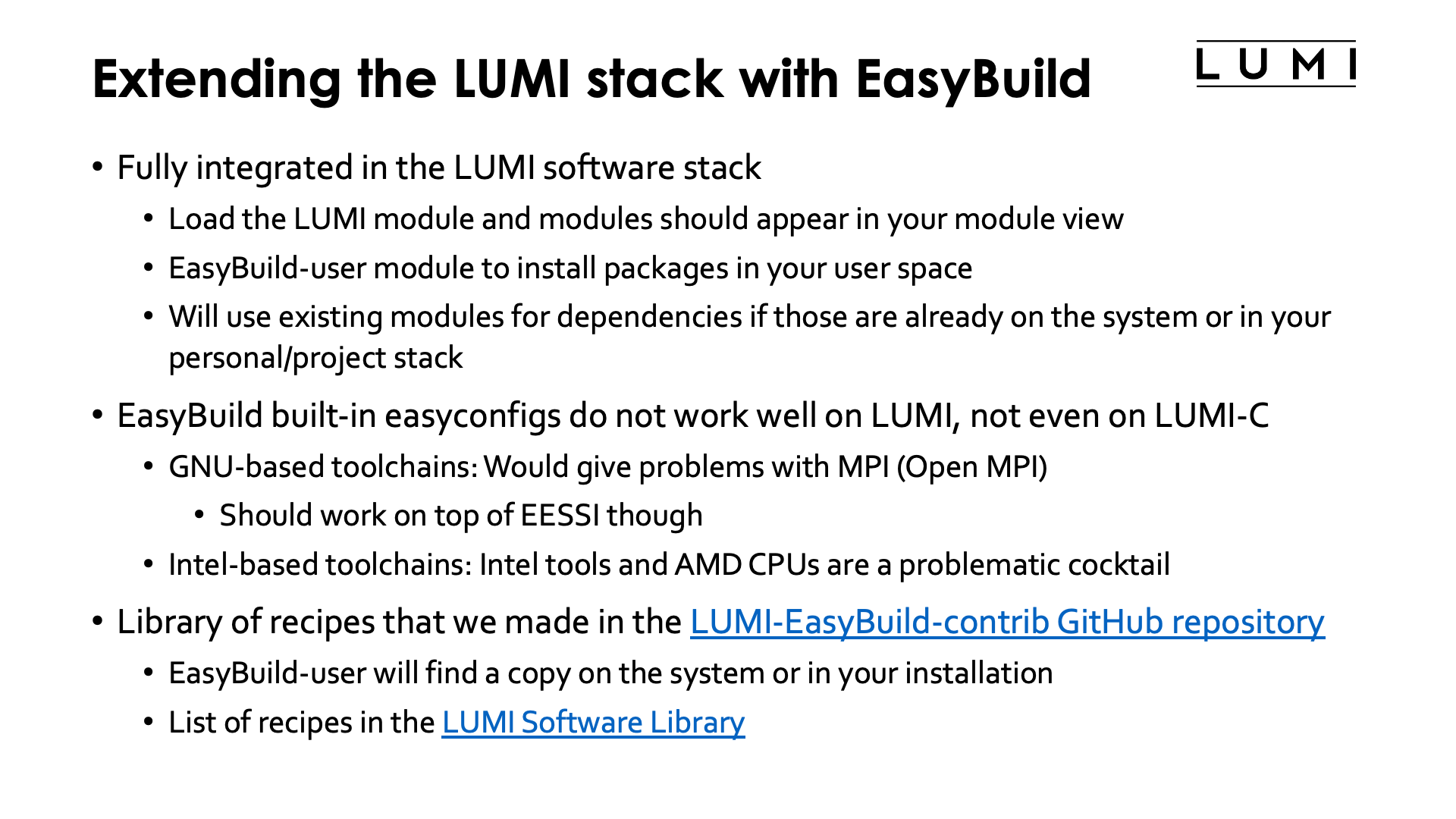 Extending the LUMI stack with EasyBuild