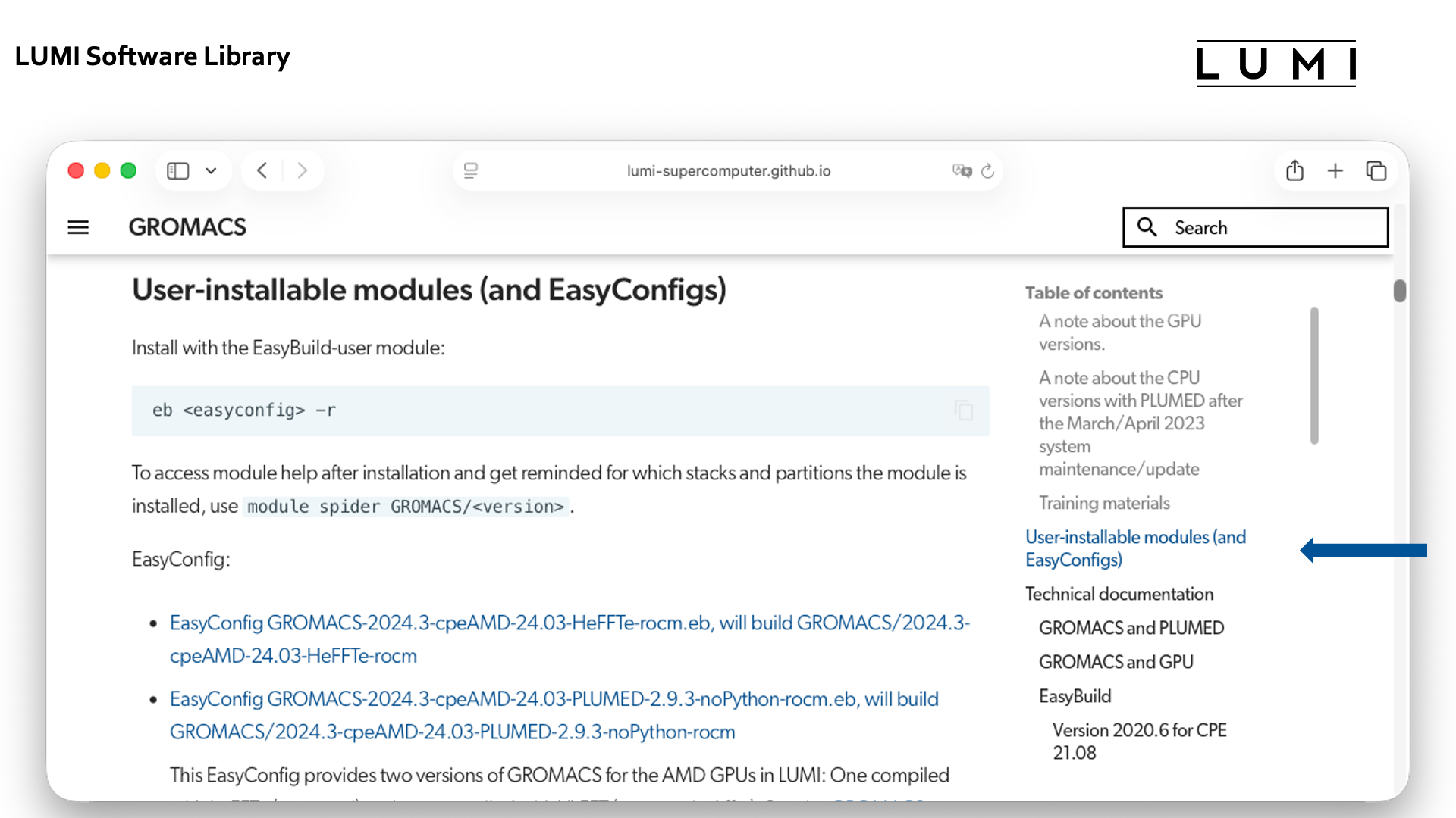 GROMACS in the LUMI Software Library