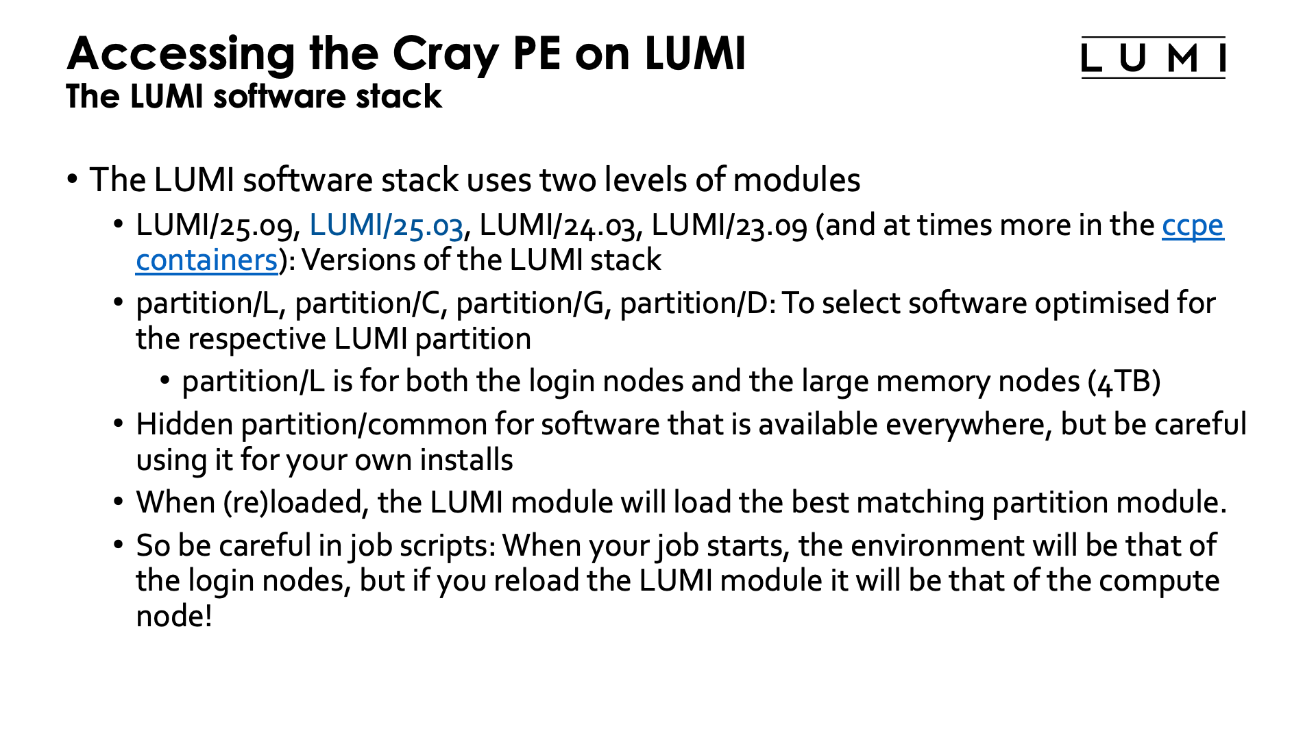 Accessing the Cray PE on LUMI slide 3