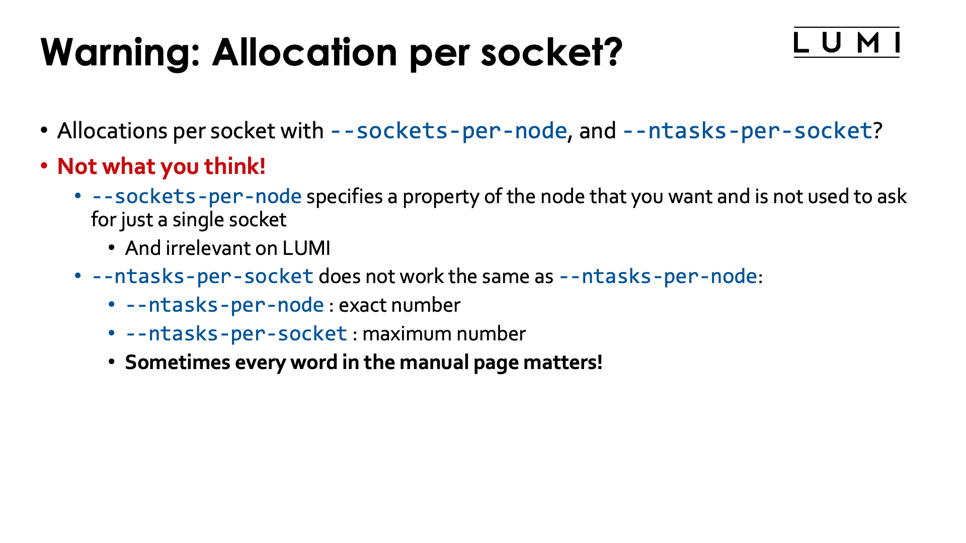 Slide Per core allocations: Warning: Allocations per socket?