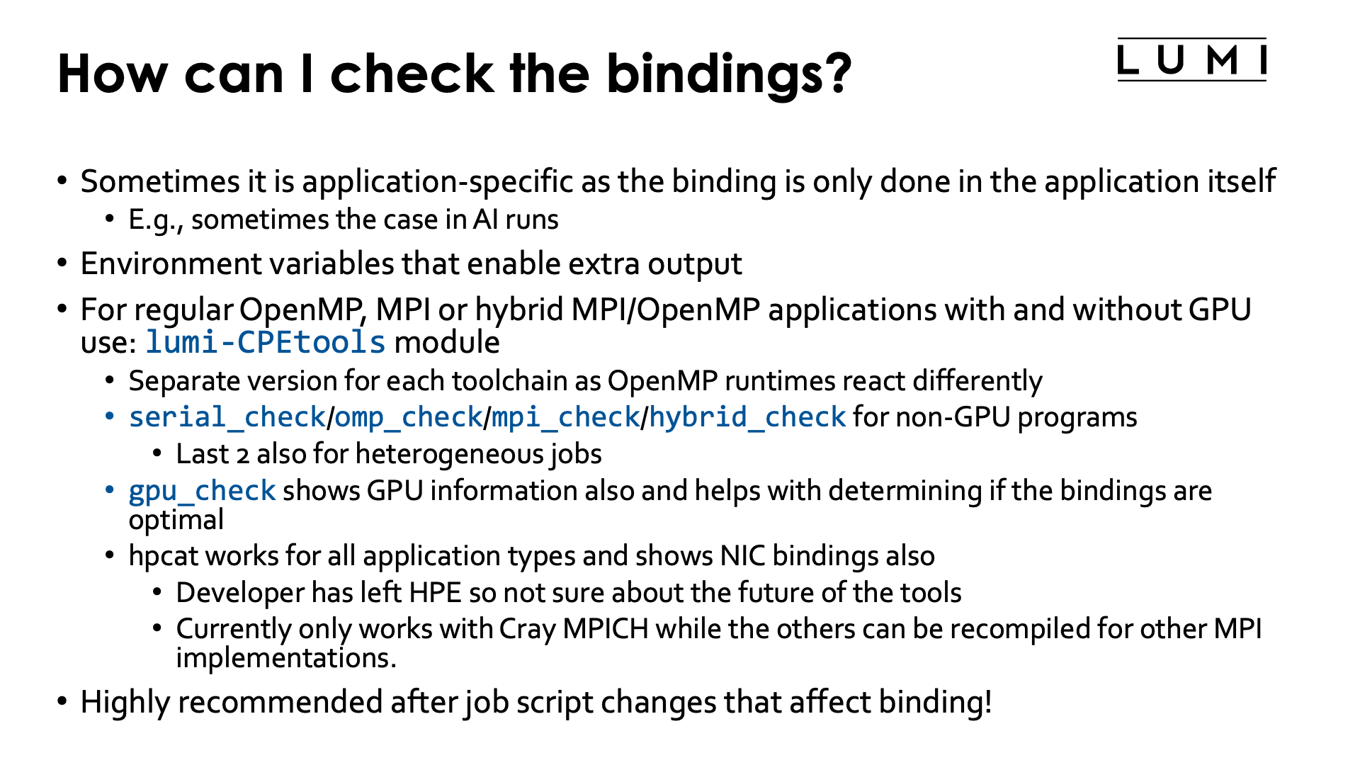 Slide checking bindings
