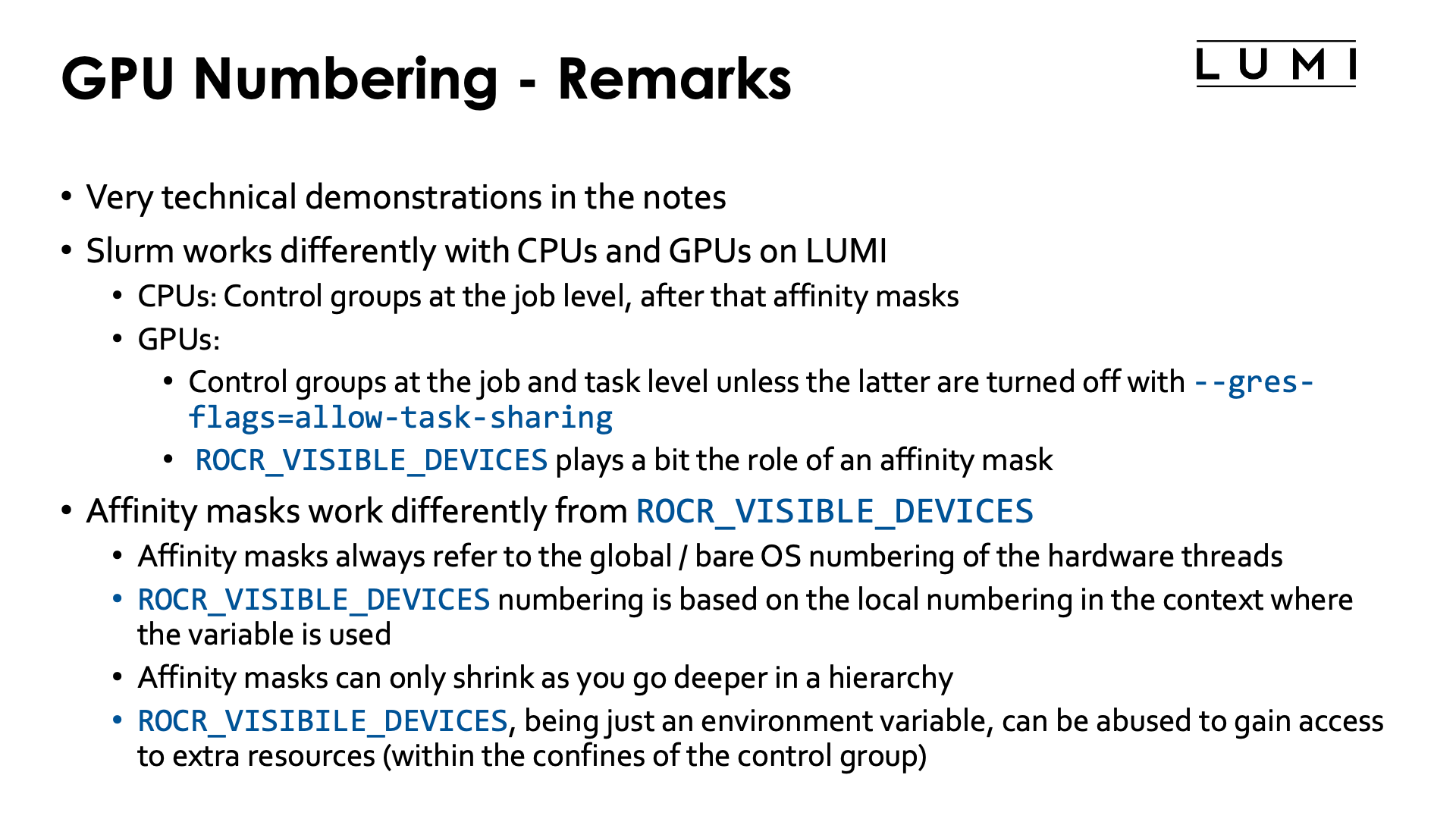 Slide GPU Numbering - Remarks