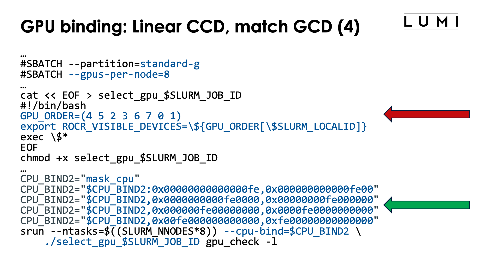Slide GPU binding: Implementation: Linear CCD, match GCD, with cpus-per-task