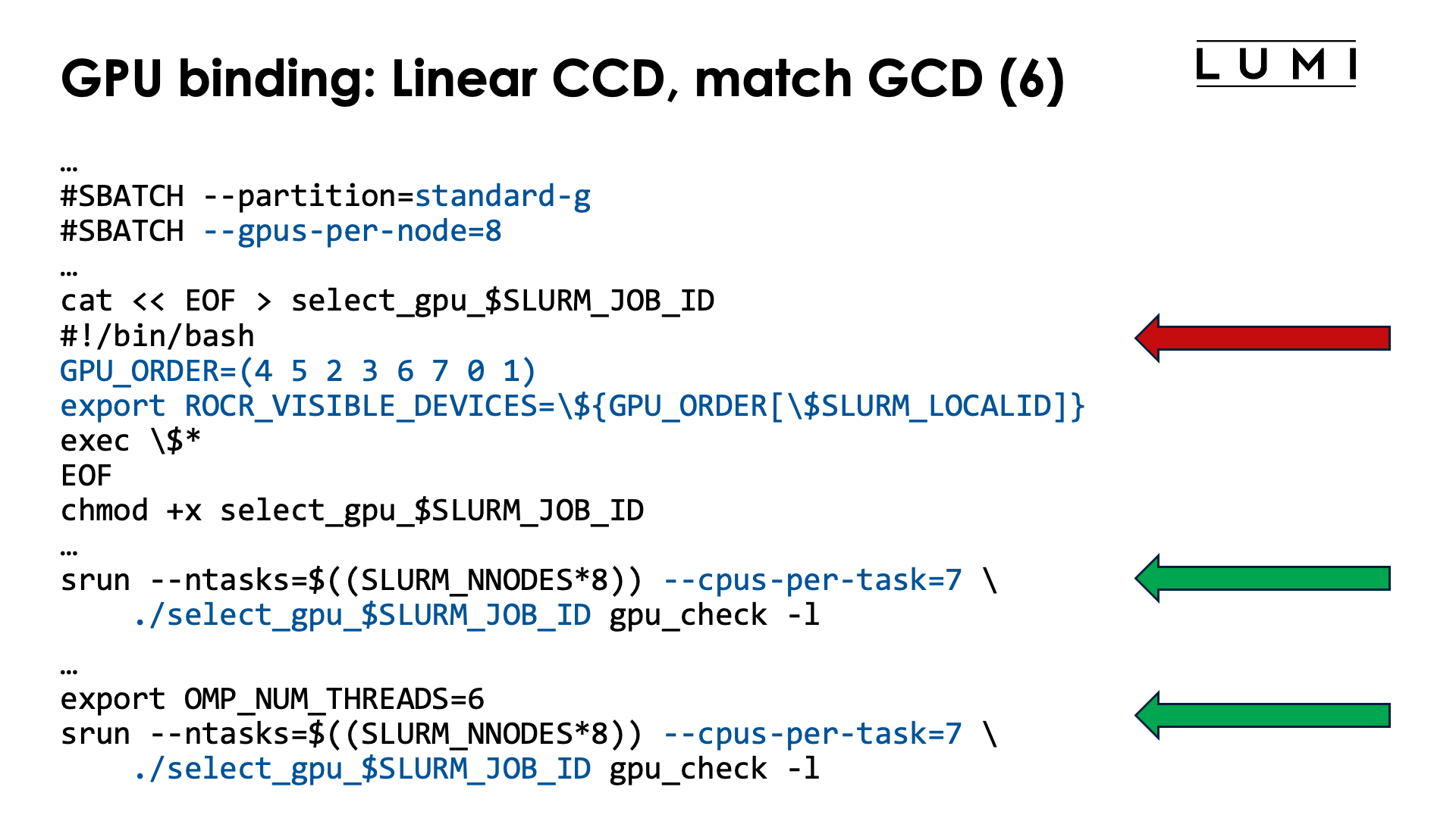 Slide GPU binding: Implementation: Linear CCD, match GCD, with cpus-per-task