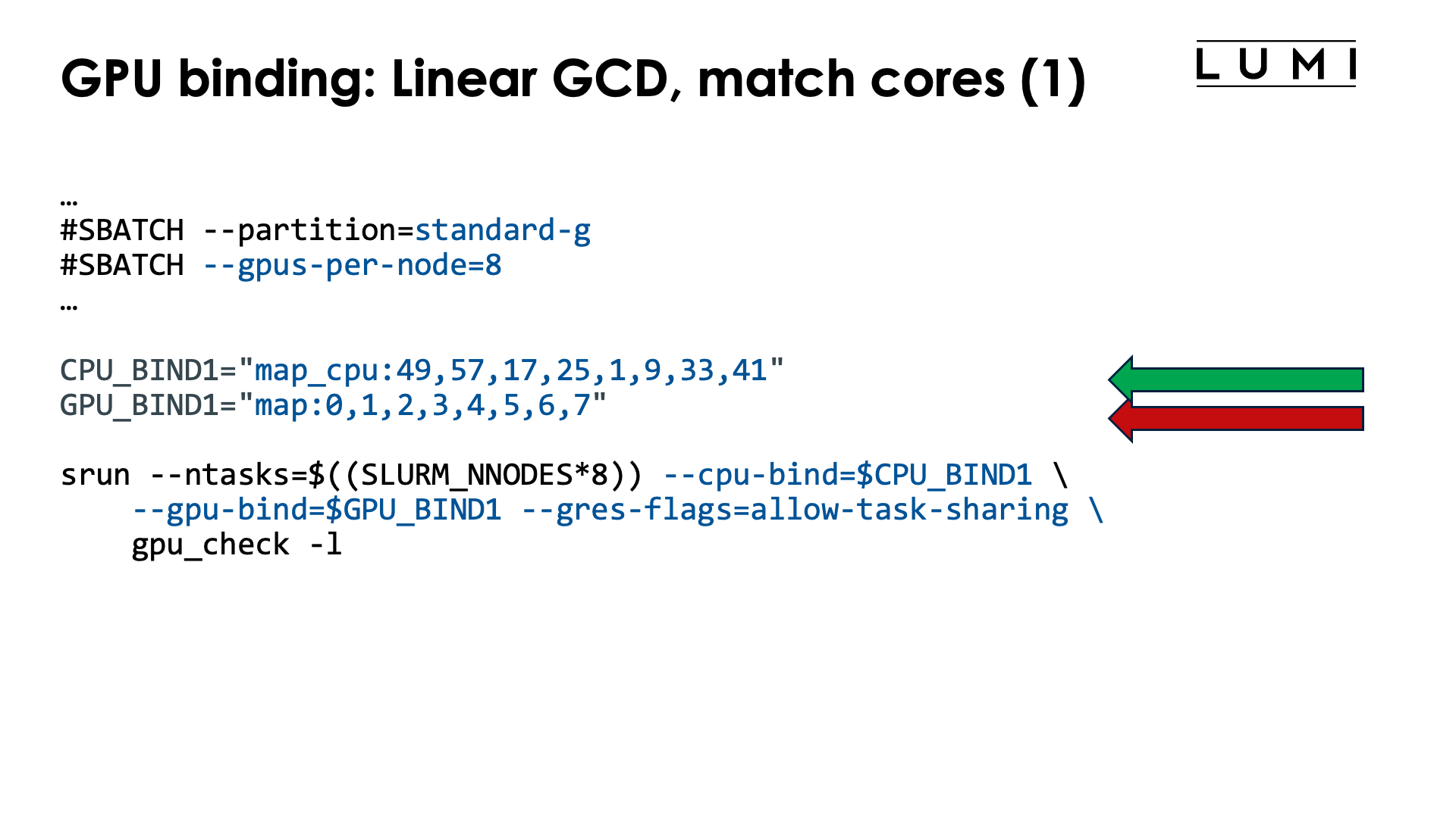 Slide GPU binding: Implementation: Linear GCD, match CPU, no OpenMP