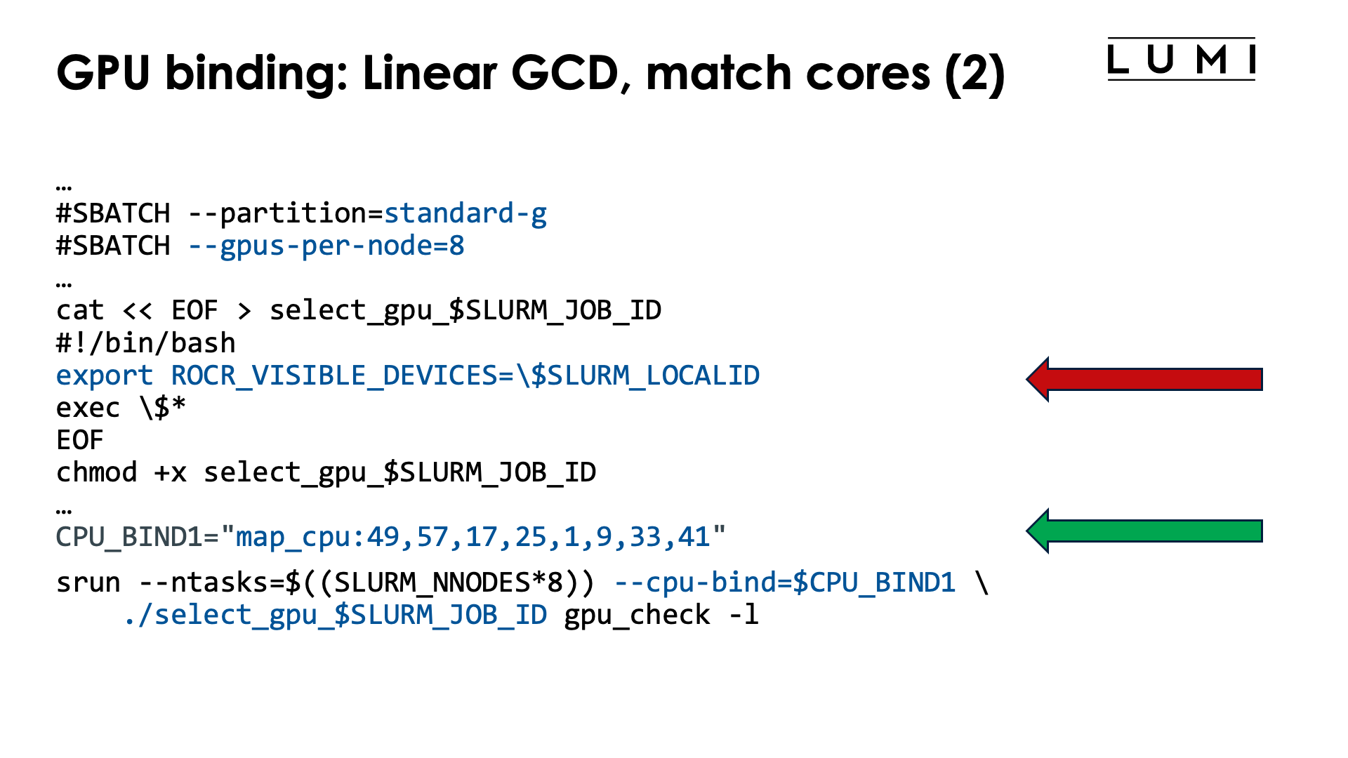 Slide GPU binding: Implementation: Linear GCD, match CPU, OpenMP