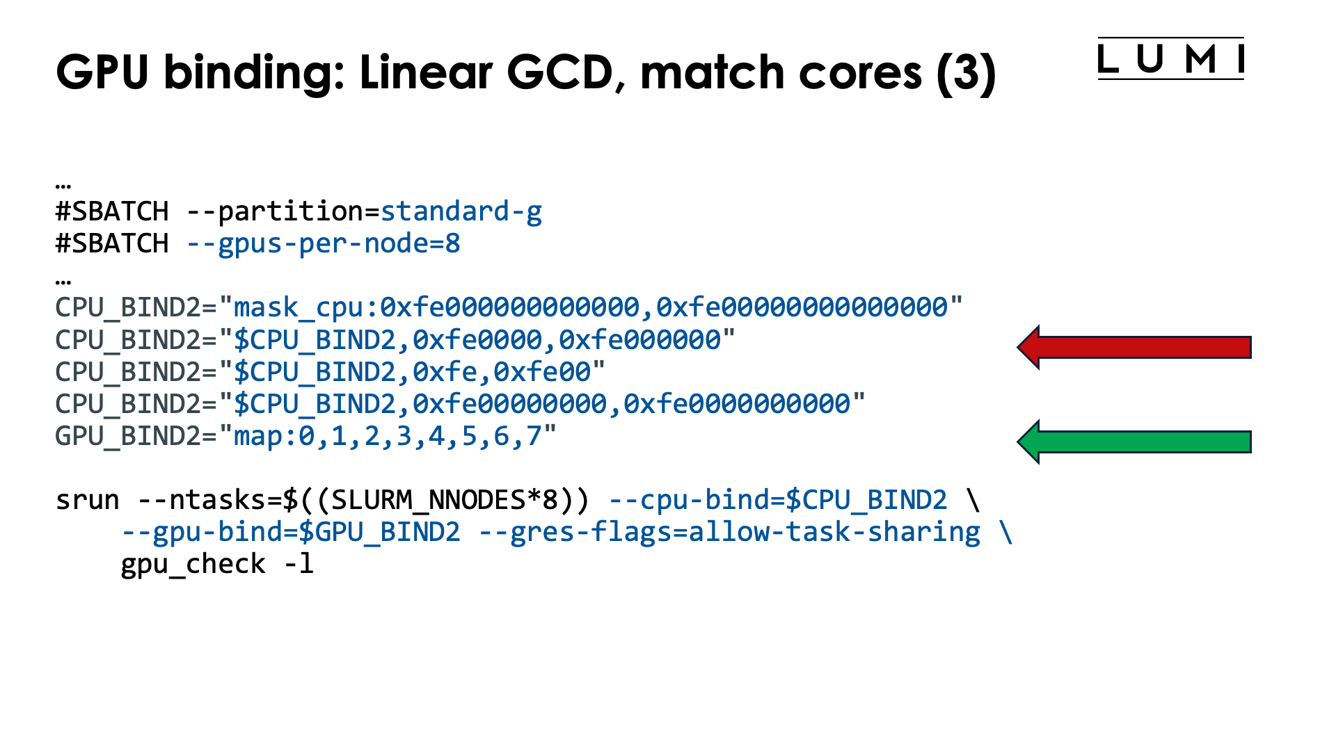 Slide GPU binding: Implementation: Linear GCD, match CPU, OpenMP