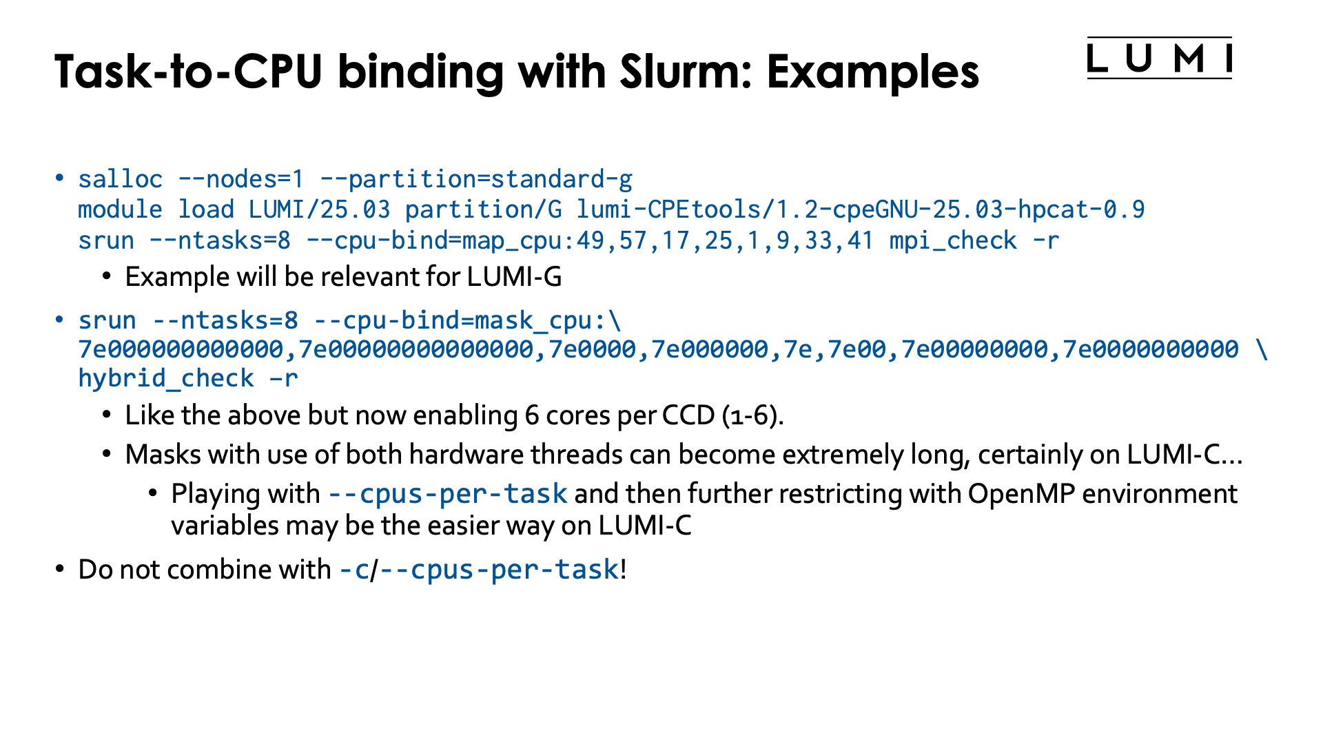 Slide Task-to-CPU binding with Slurm: Examples