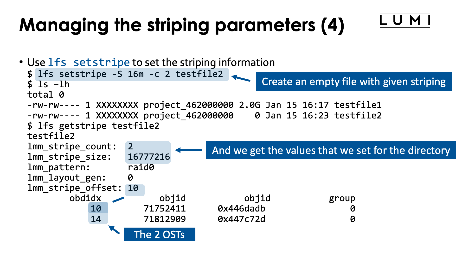Managing the striping parameters (4)