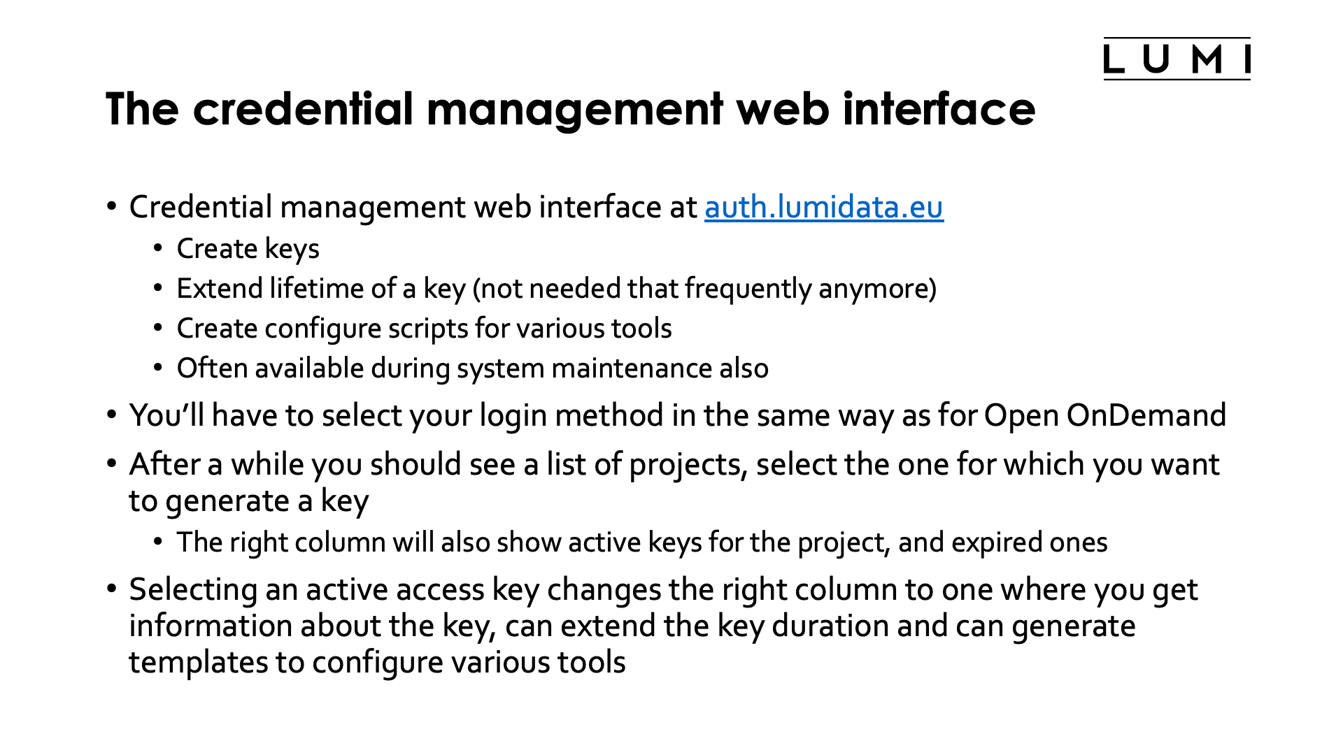 Slide Credential management web interface