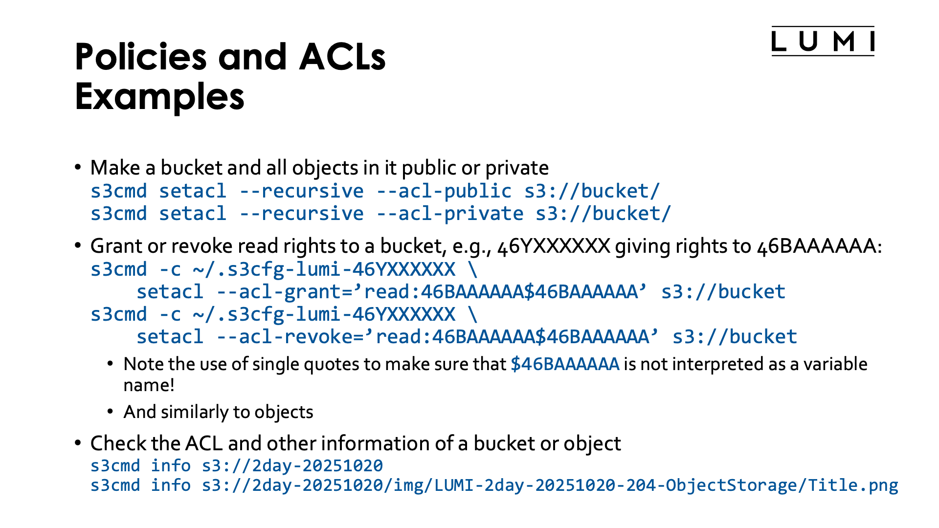 Slide Policies and ACLs: Examples
