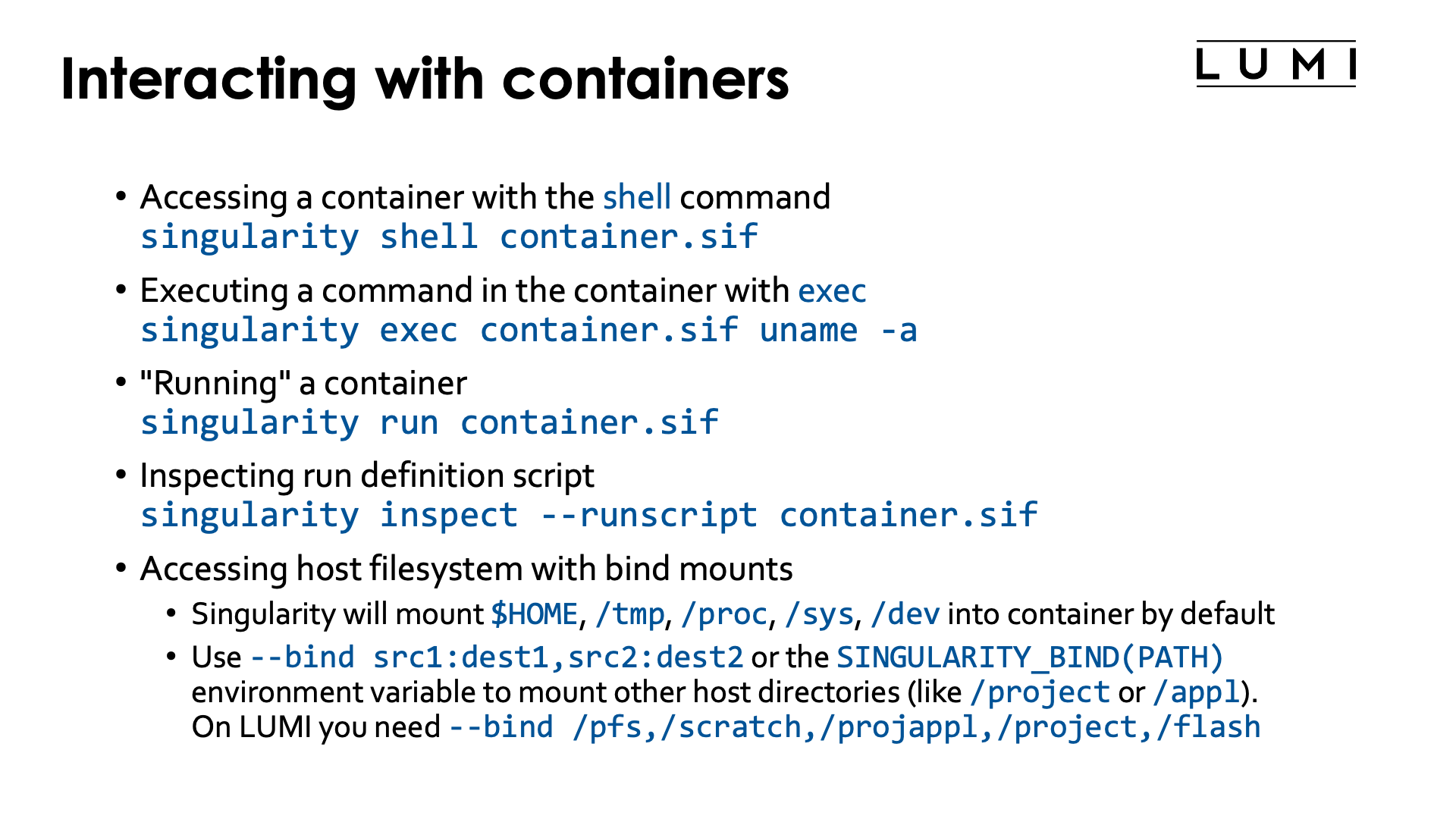 Interacting with containers