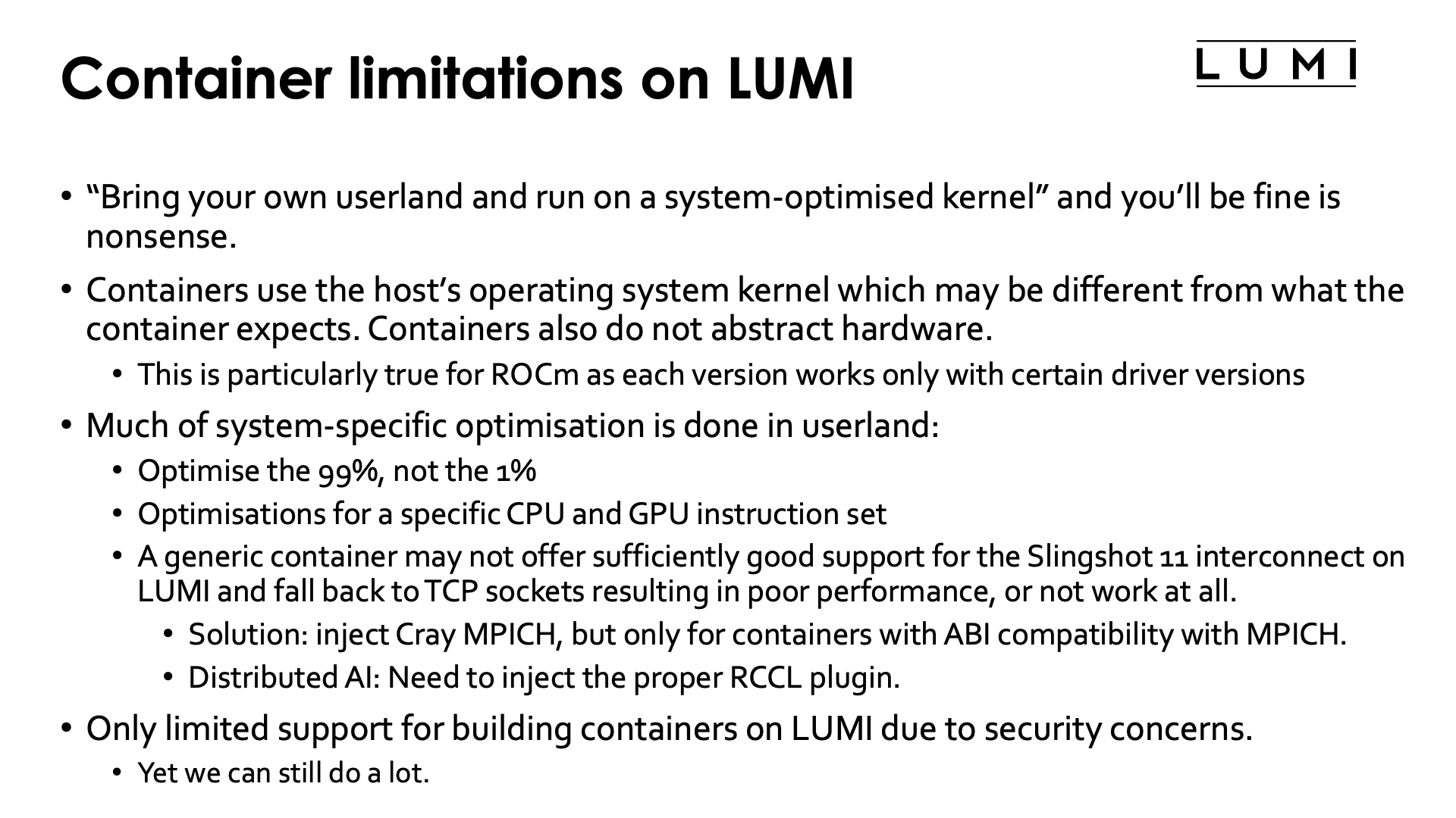 Container limitations on LUMI