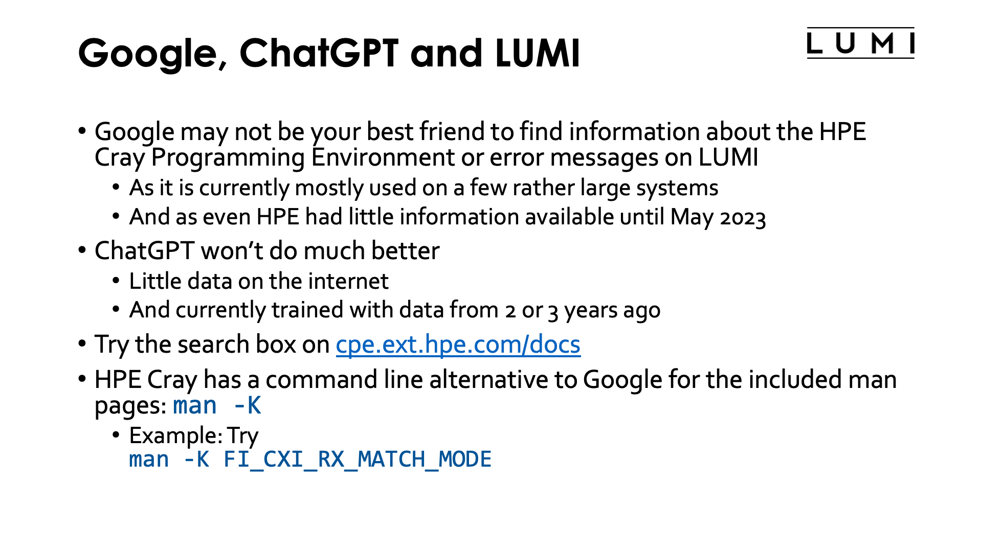 Slide Google, ChatGPT and LUMI