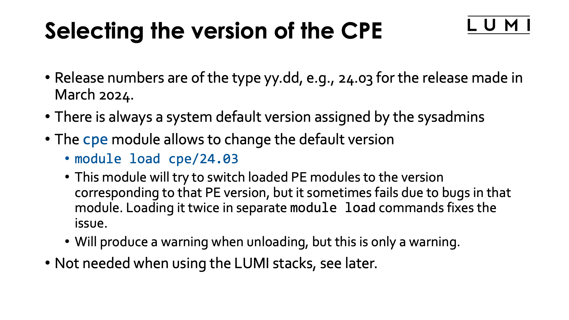 Slide Selecting the version of the CPE