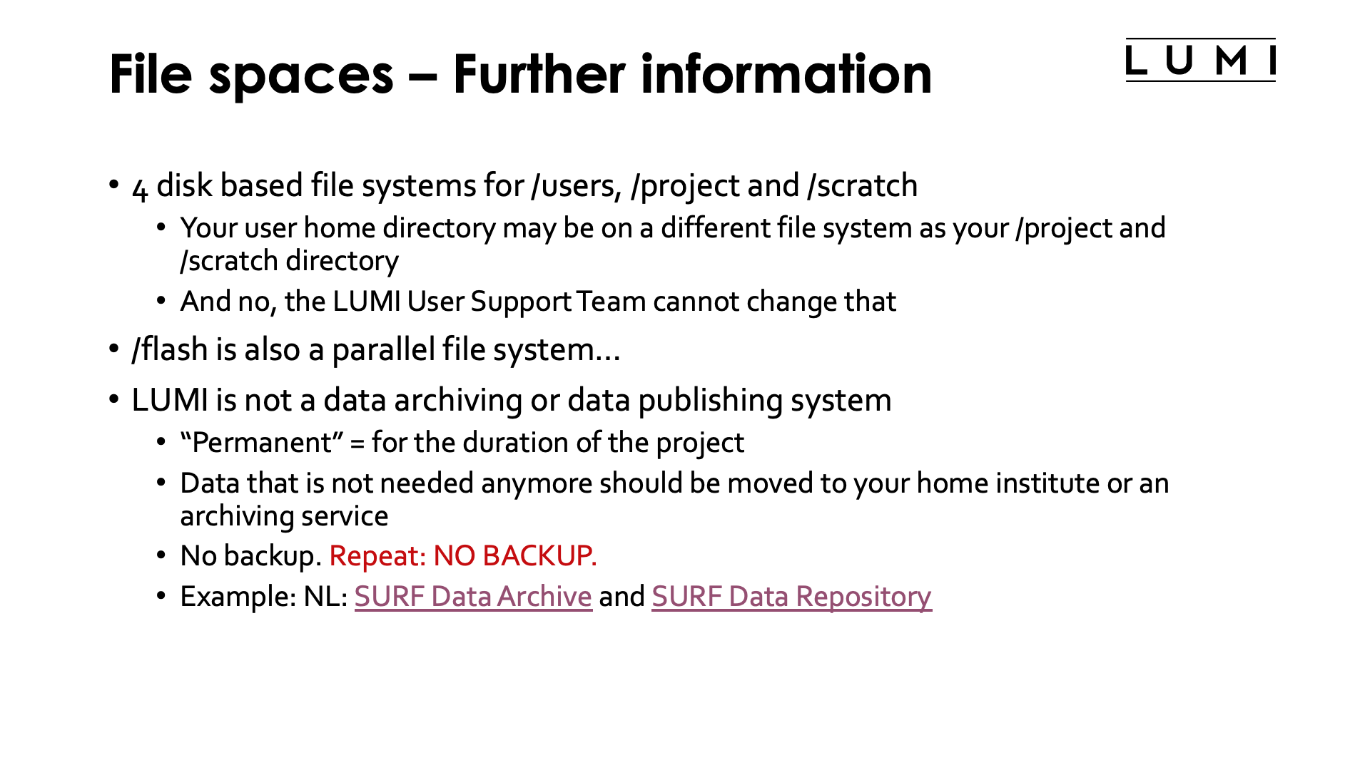 Slide File Spaces Further Information