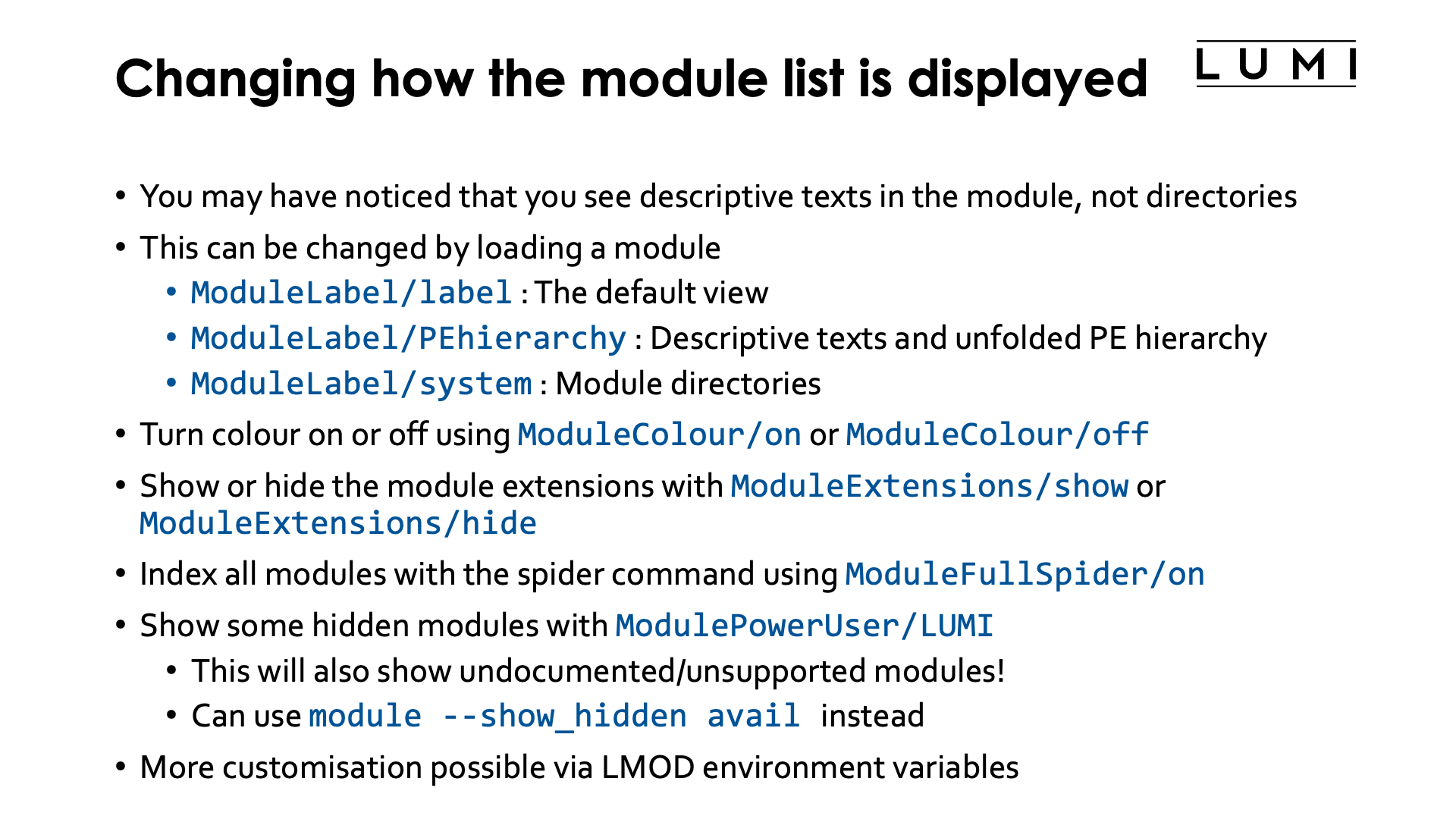 Changing how the module list is displayed