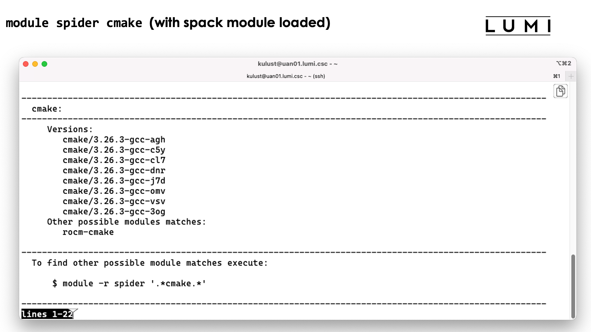 module spider cmake with Spack