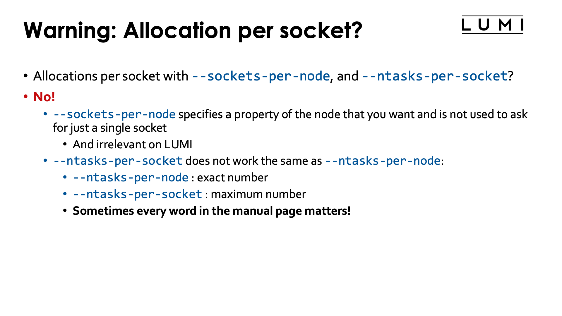 Slide Per core allocations: Warning: Allocations per socket?