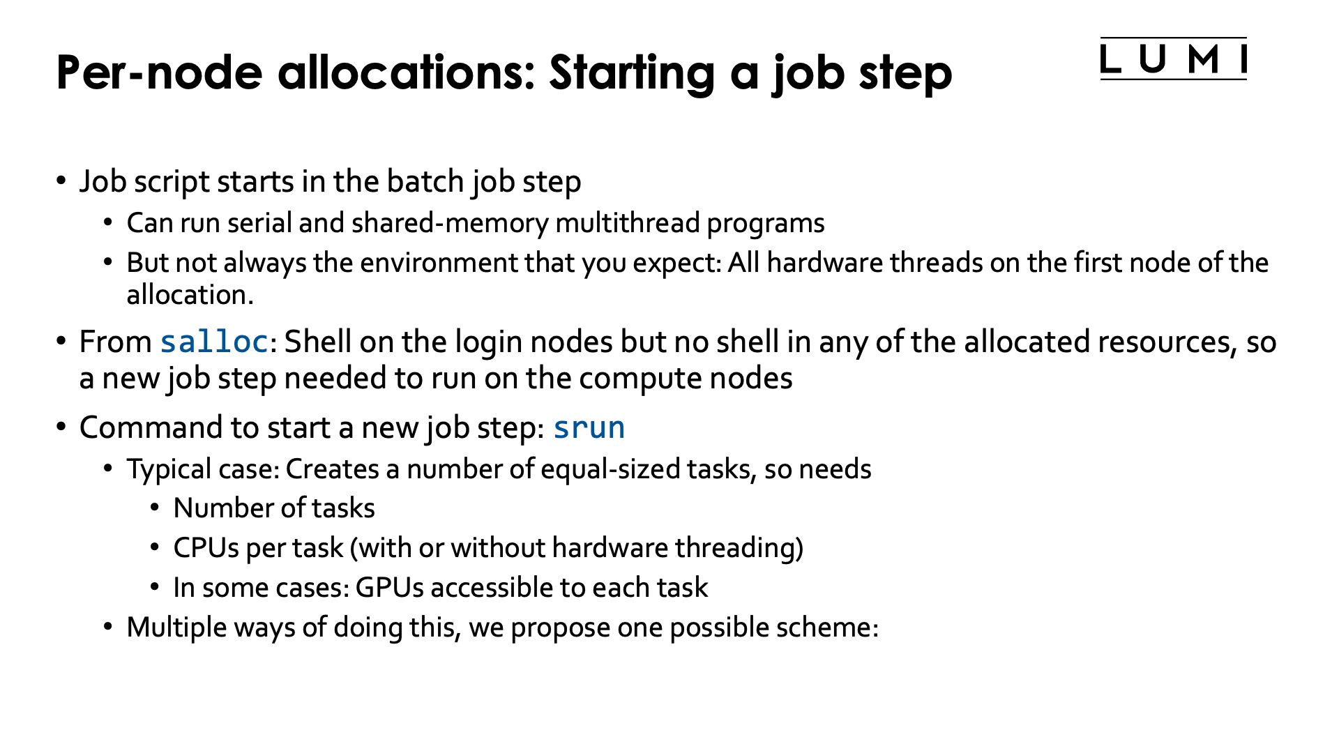 Slide Per-node allocations: Starting a job step