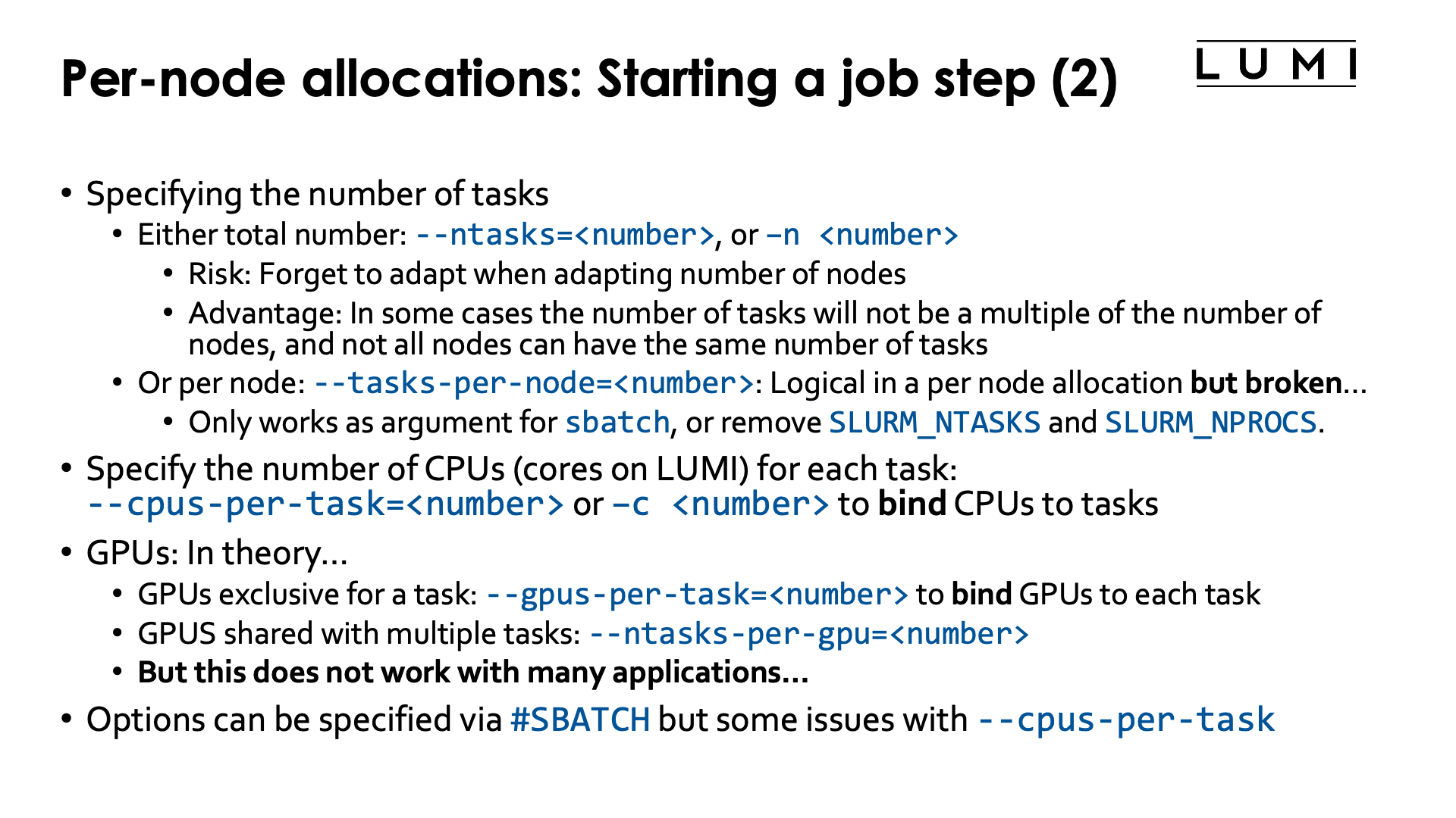 Slide Per-node allocations: Starting a job step (2)