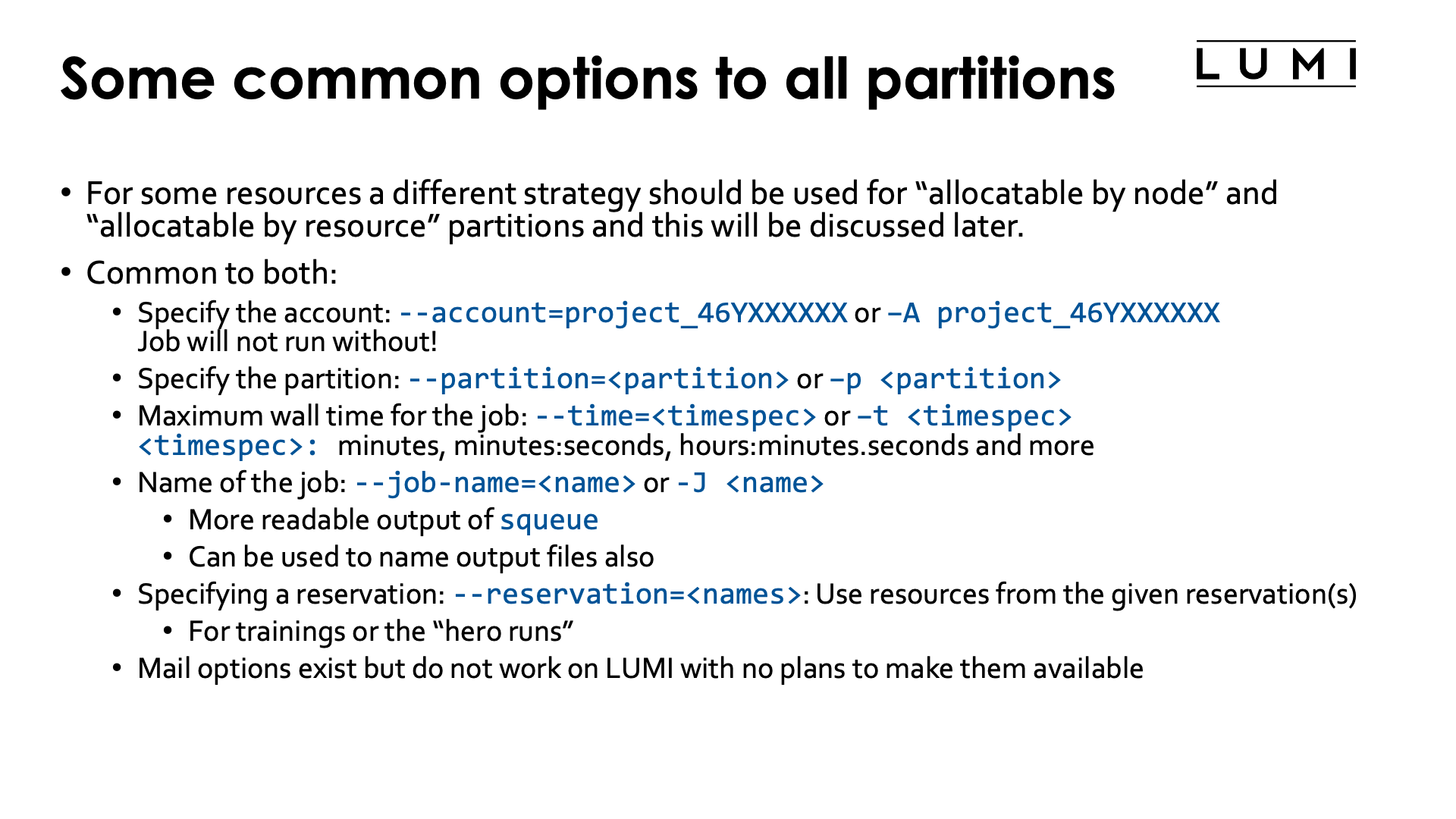 Slide Some common options to all partitions