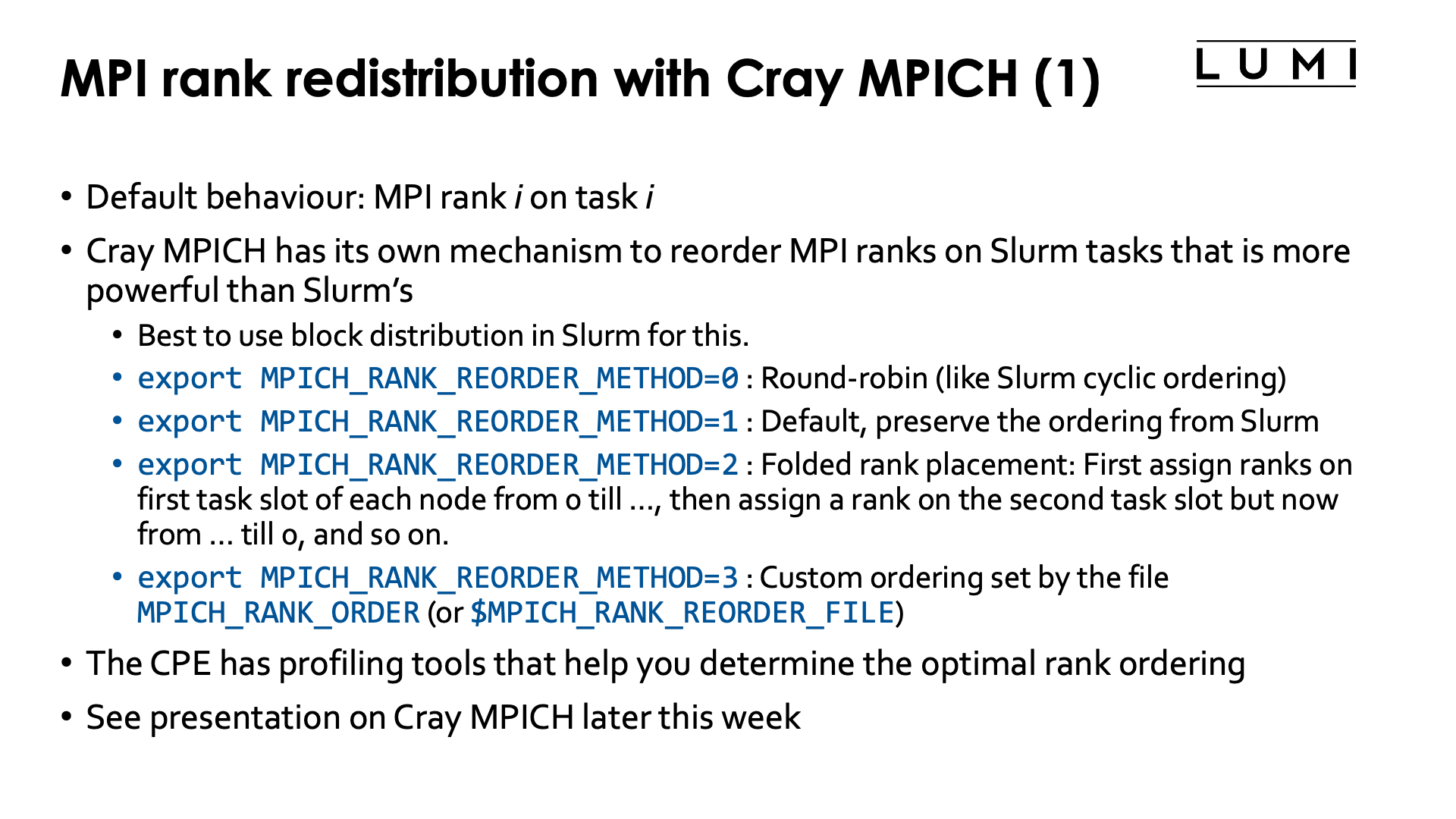 Slide MPI rank redistribution with Cray MPICH (1)