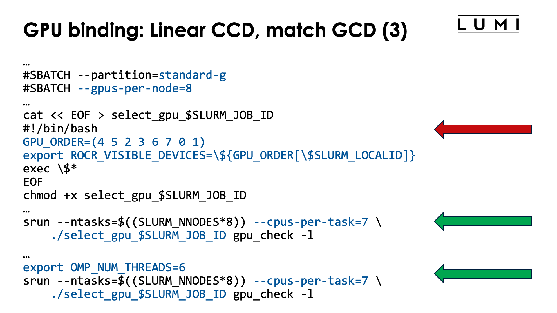 Slide GPU binding: Implementation: Linear CCD, match GCD, with cpus-per-task