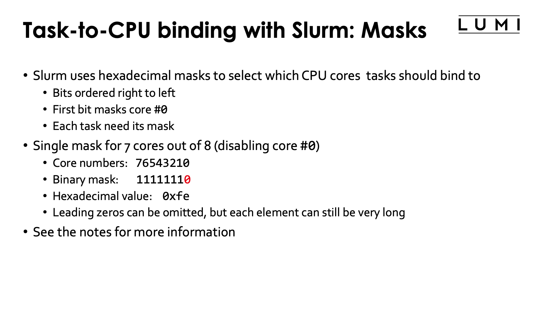 Slide Task-to-CPU binding with Slurm: Masks