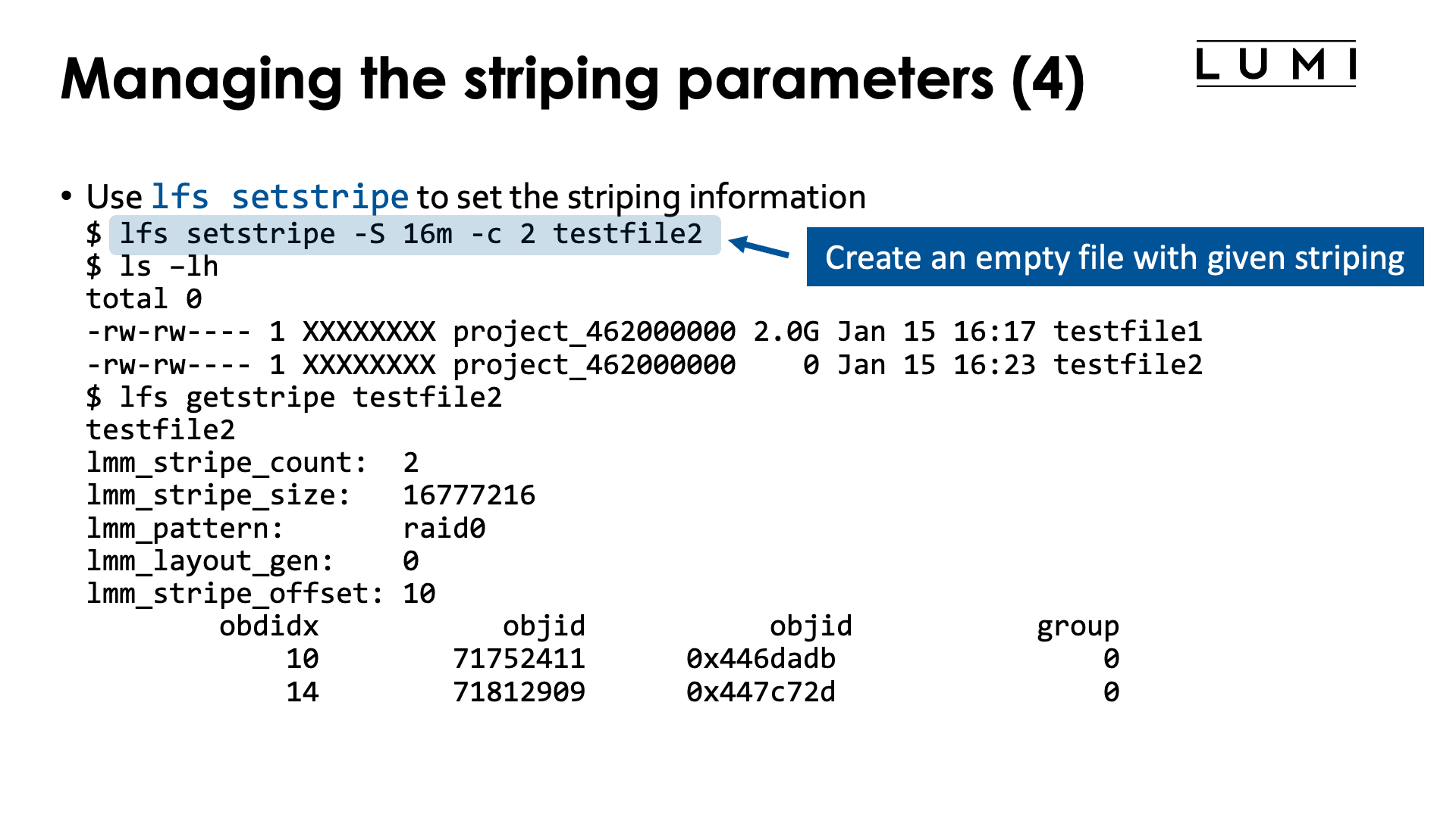 Managing the striping parameters (4)