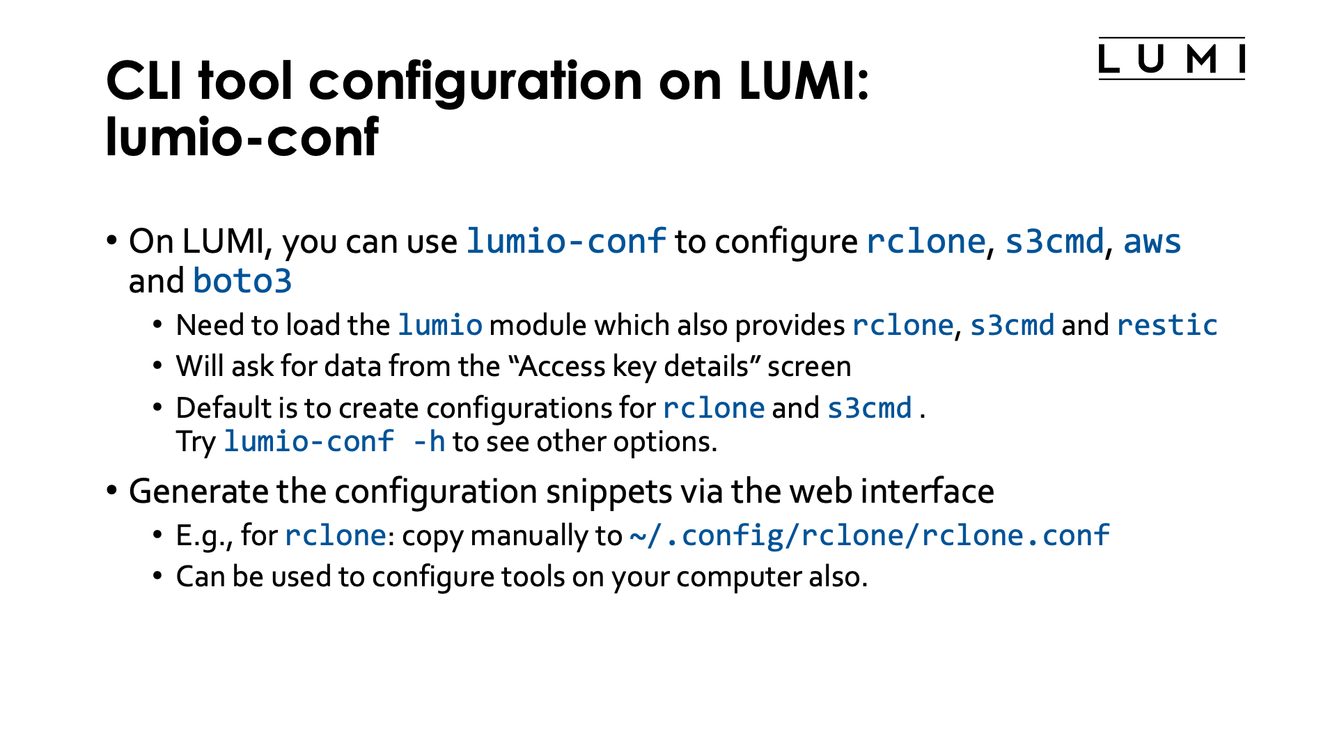 Slide Configuring LUMI-O tools