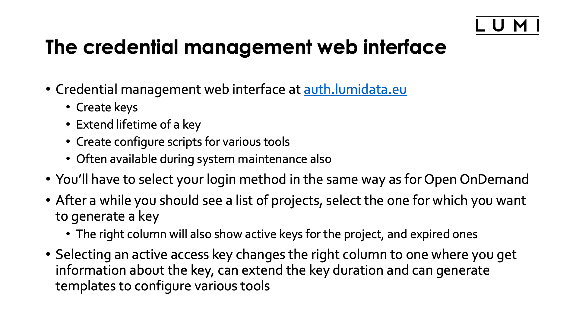 Slide Credential management web interface