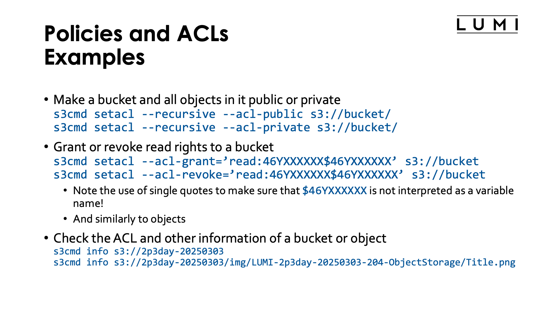 Slide Policies and ACLs: Examples