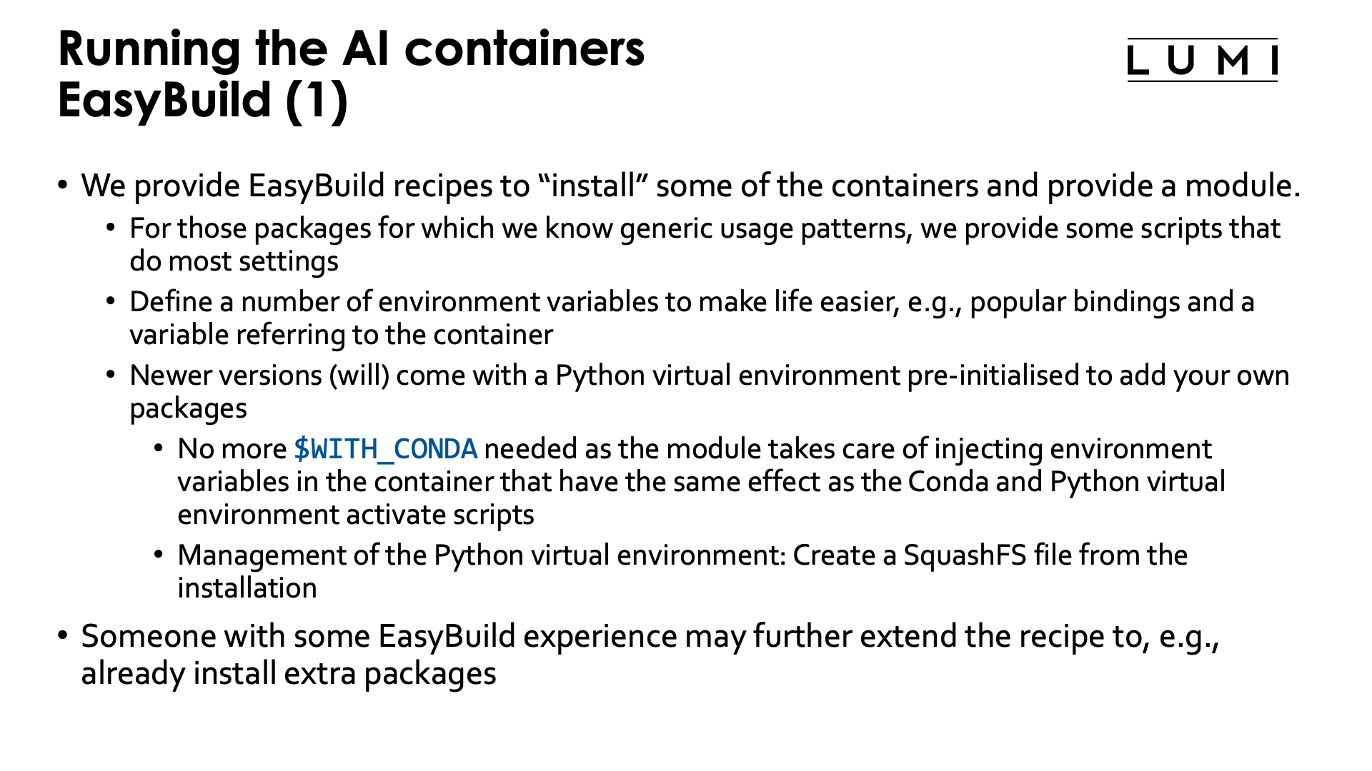 Running the AI containers with EasyBuild-generated module - slide 1