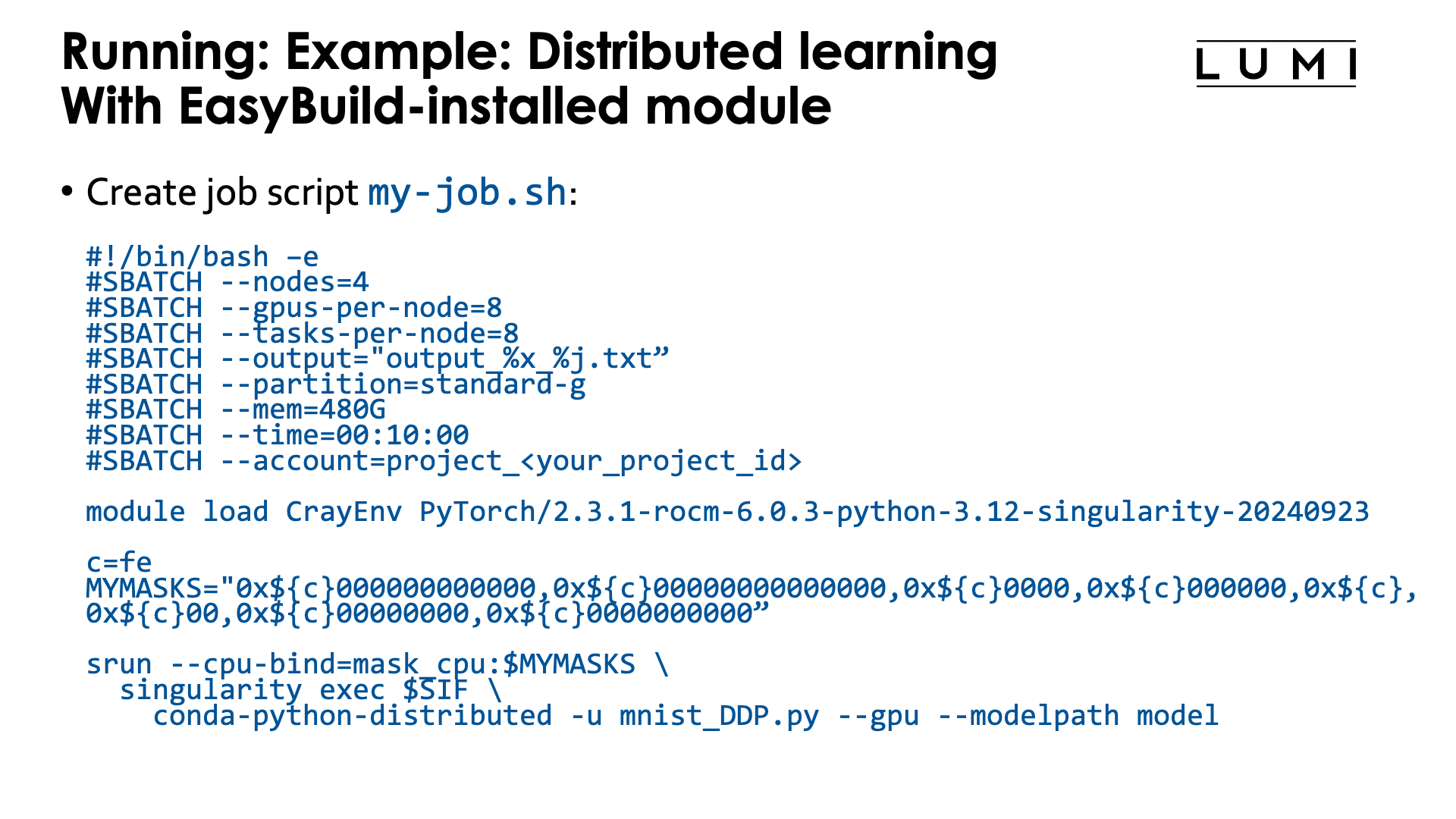 Example: Distributed learning with PyTorch, using an EasyBuild-generated module