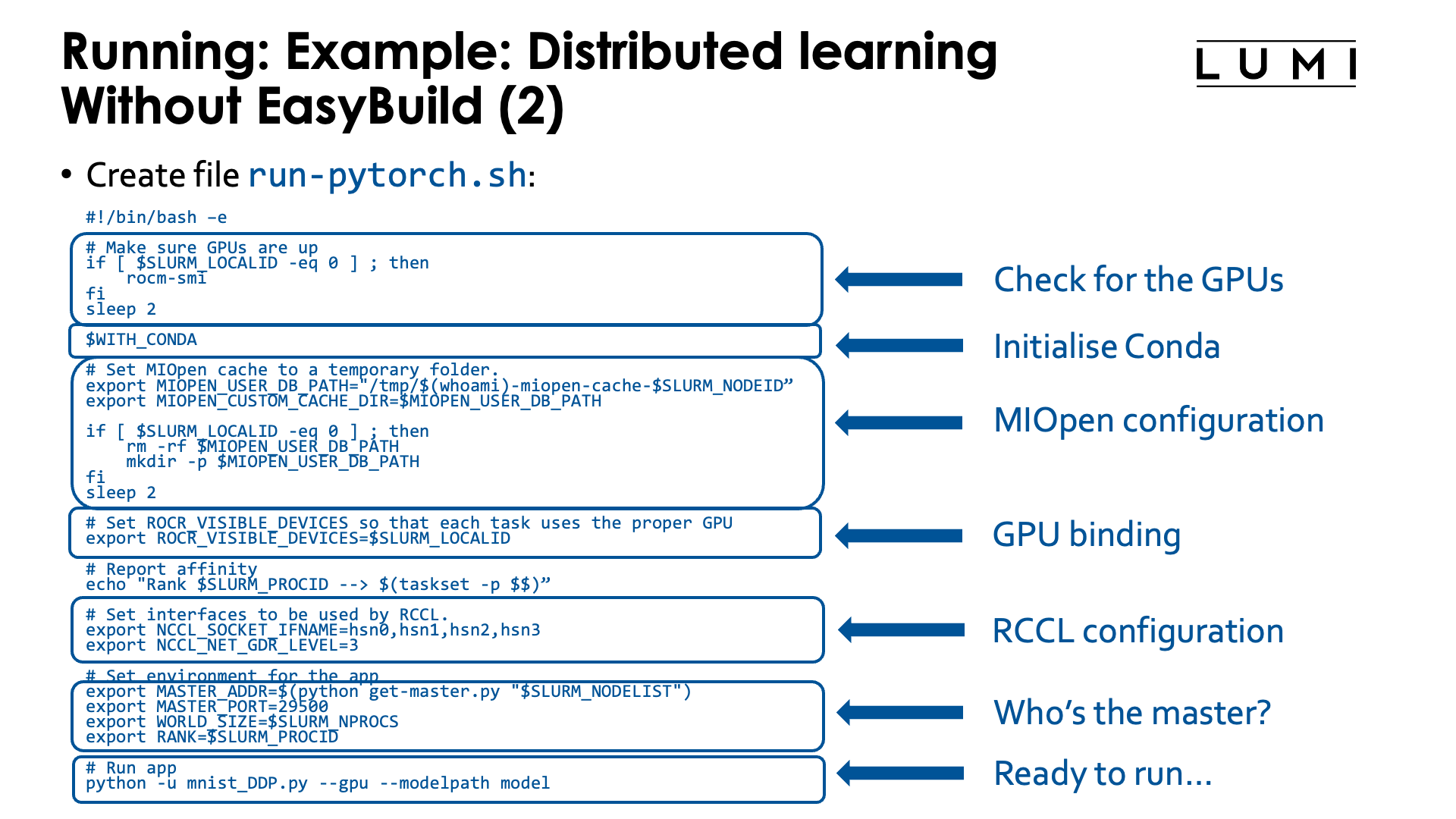 Example: Distributed learning with PyTorch, no EasyBuild-generated module - slide 2