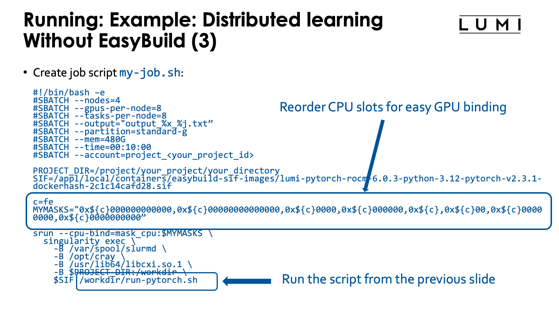 Example: Distributed learning with PyTorch, no EasyBuild-generated module - slide 3