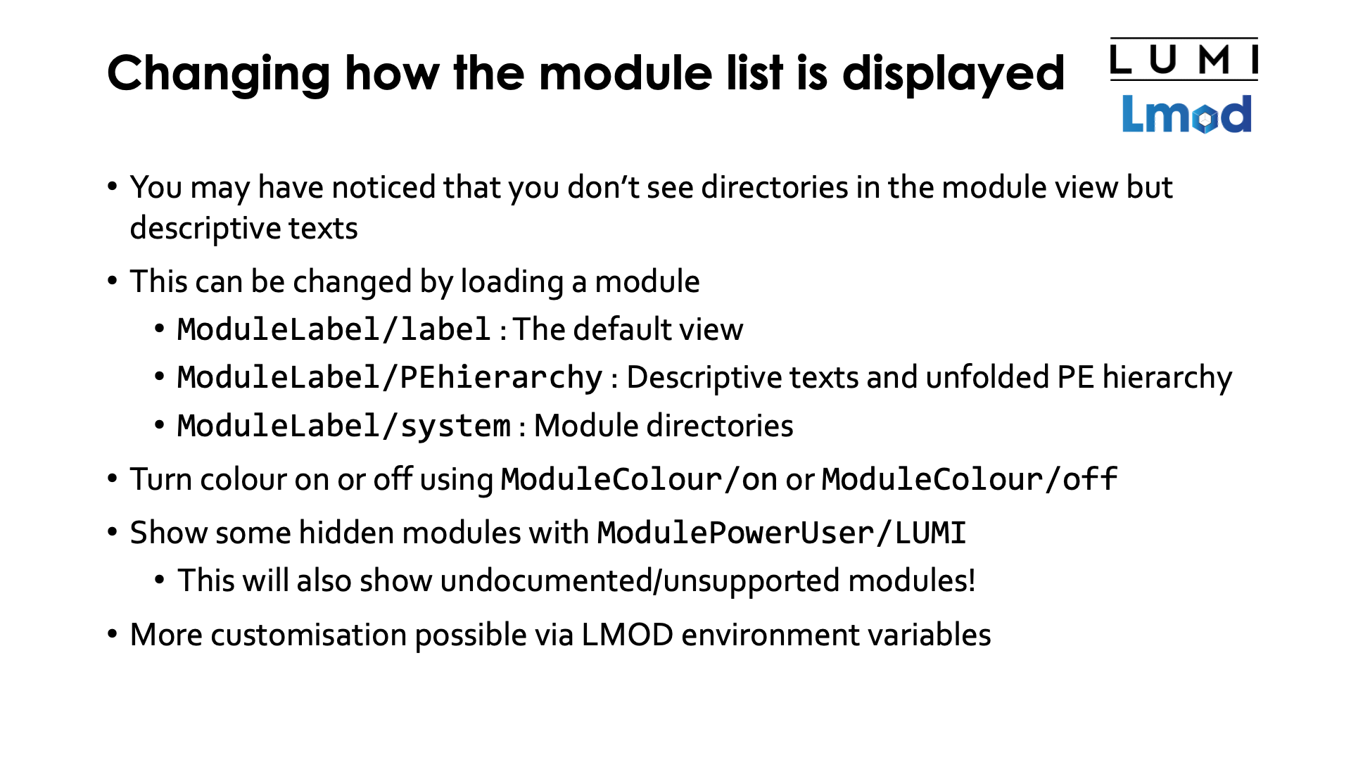 Changing how the module list is displayed