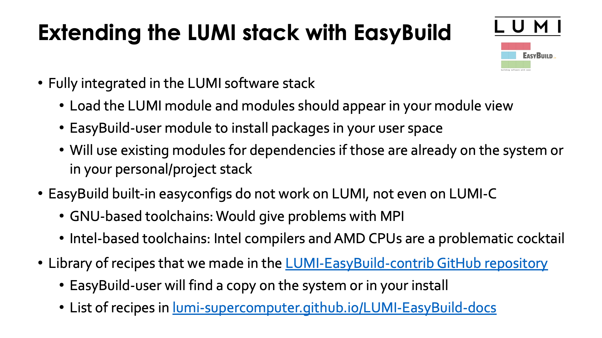 Extending the LUMI stack with EasyBuild