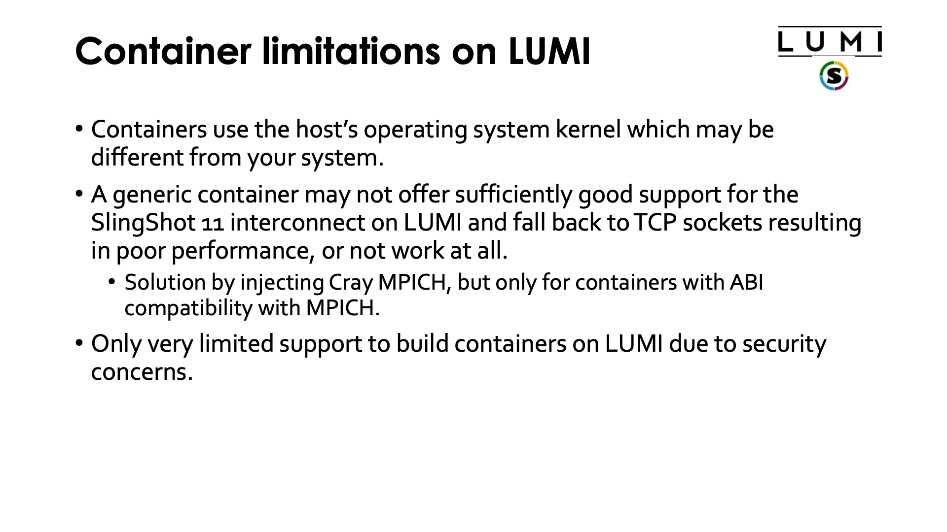 Container limitations on LUMI